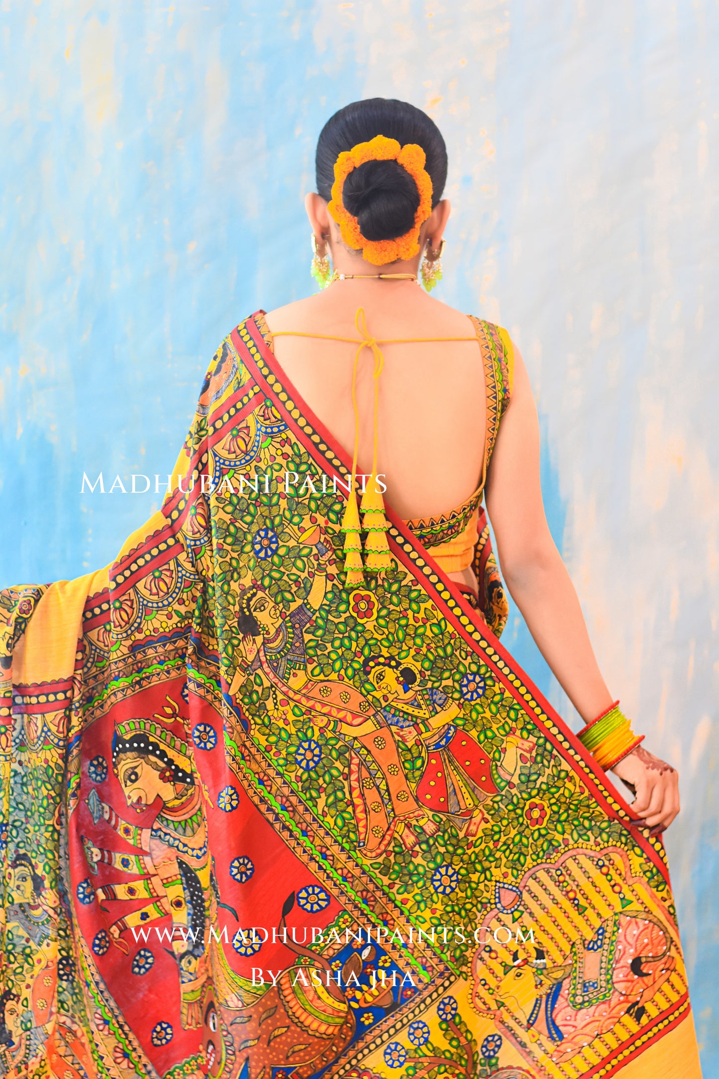 KAMESHWARI Madhubani Hand-painted Chanderi Silk Saree