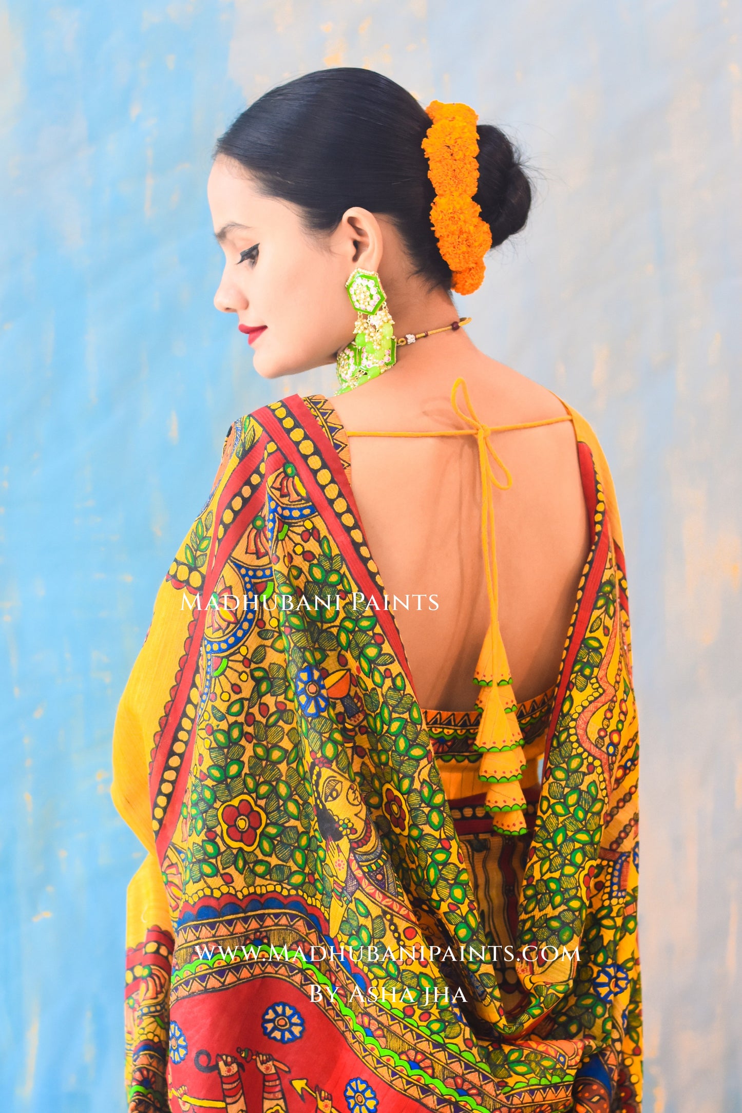 KAMESHWARI Madhubani Hand-painted Chanderi Silk Saree