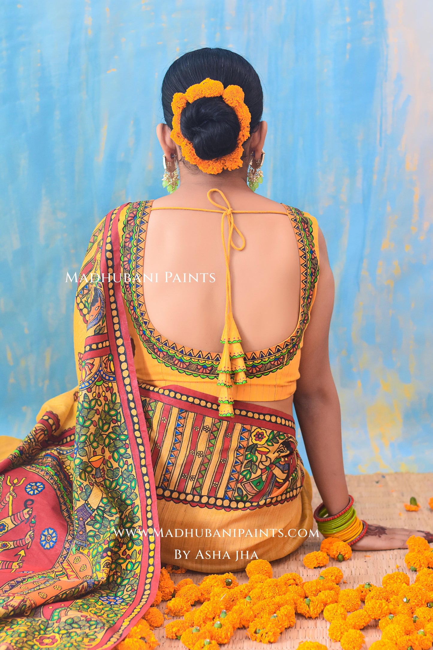 KAMESHWARI Madhubani Hand-painted Chanderi Silk Saree Blouse Set