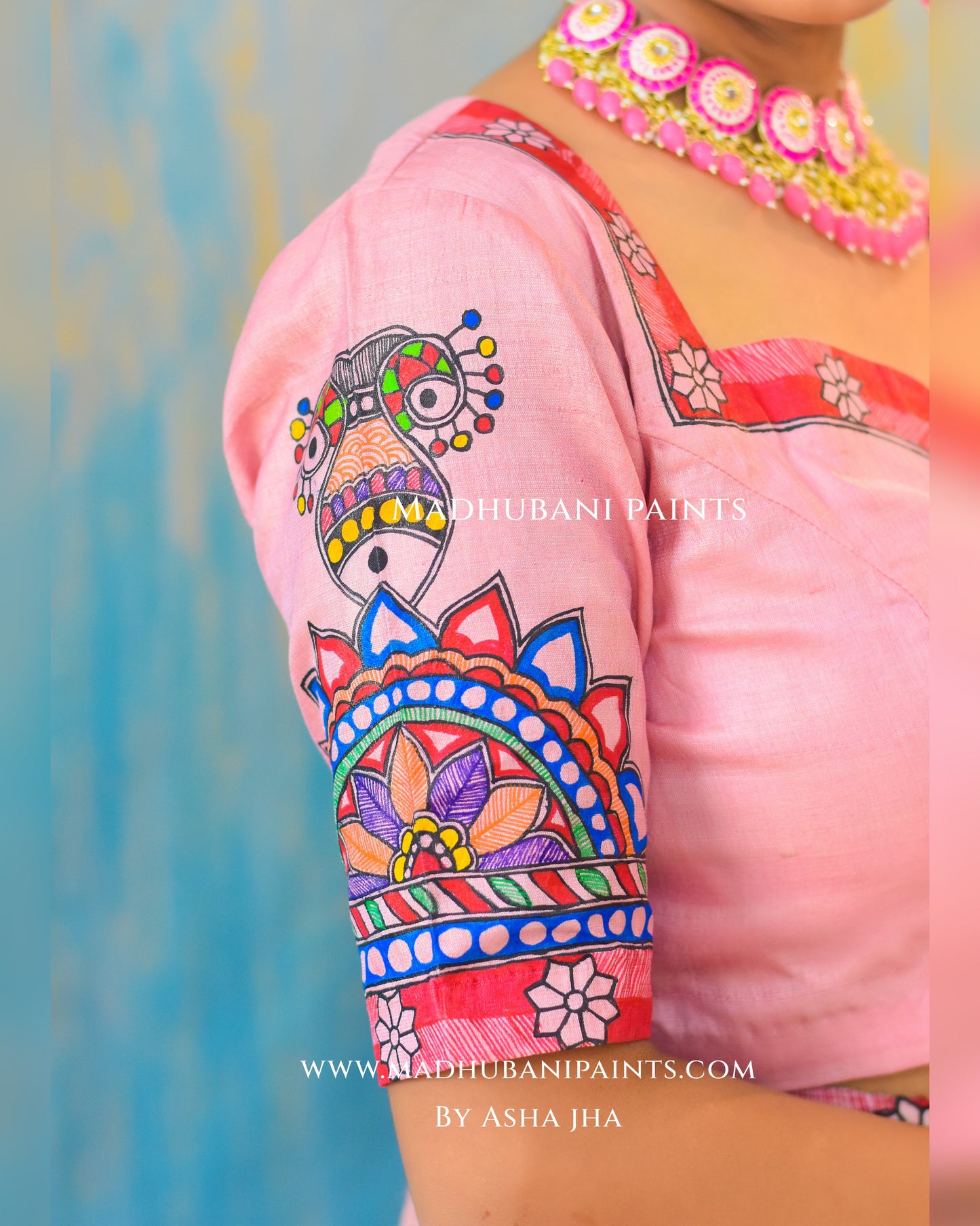 PADAMSUNDARI Hand-painted Madhubani Tussar Silk Saree Blouse Set
