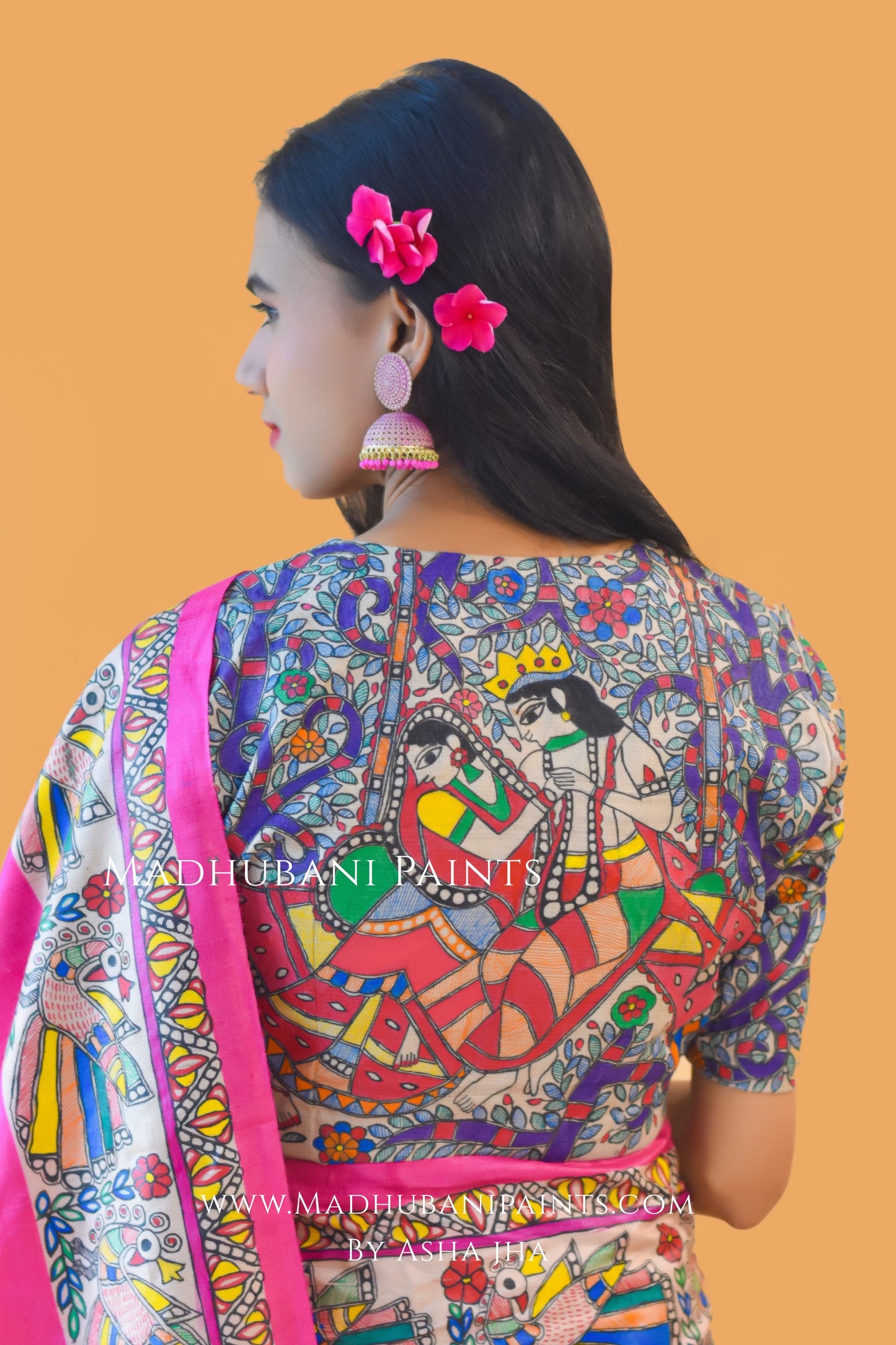 RAAS LEELA Hand-painted Madhubani Tussar Silk Saree Blouse Set
