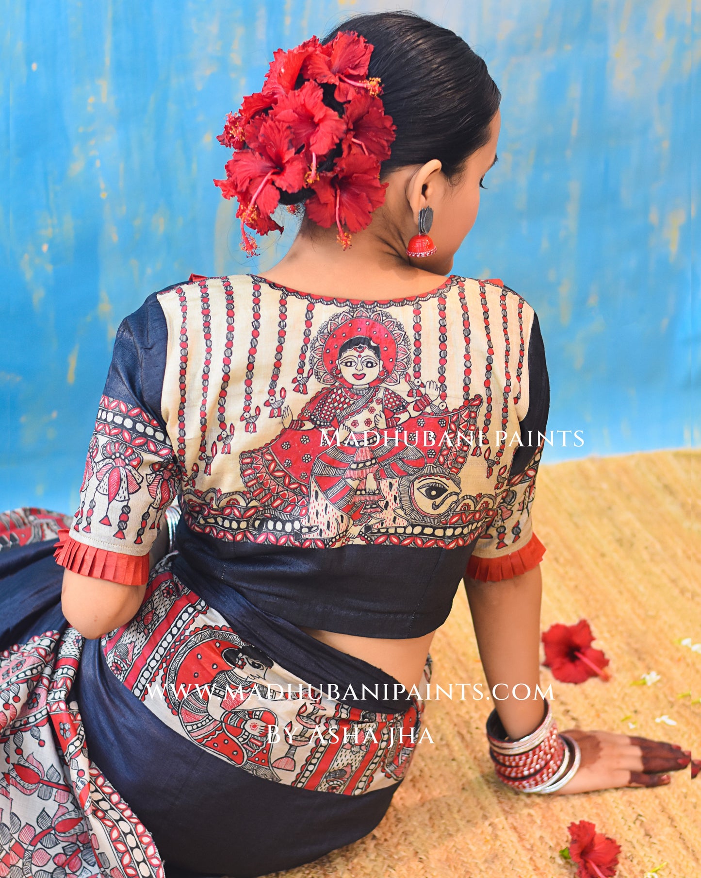 SHAMBHAVI Hand-painted Tussar Silk Saree Blouse Set