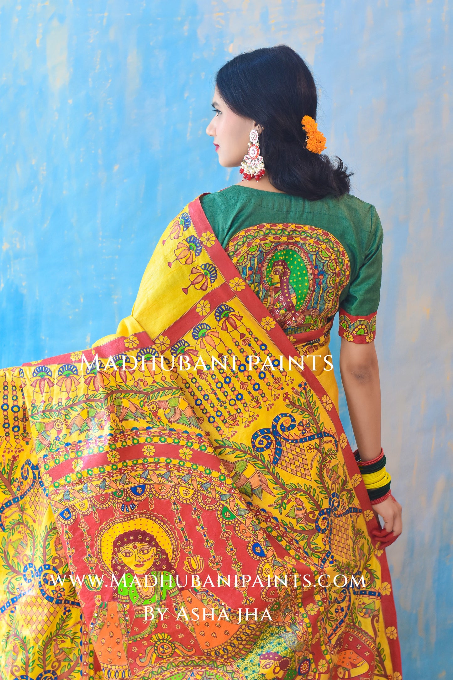 KUMARI BHOJAN Hand-painted Tussar Silk Saree Blouse Set