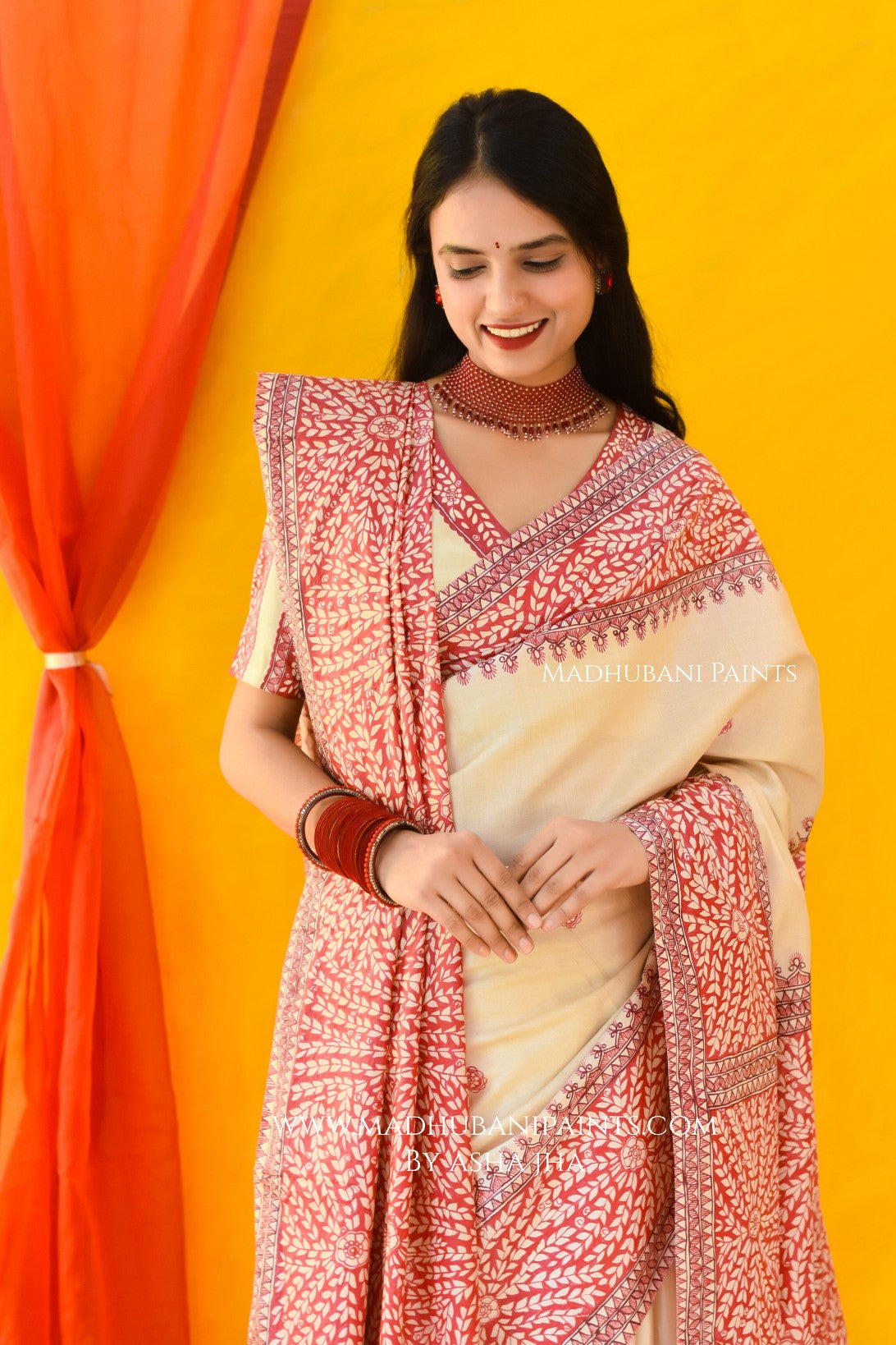 Laal Patta Handpainted Tussar Silk Saree