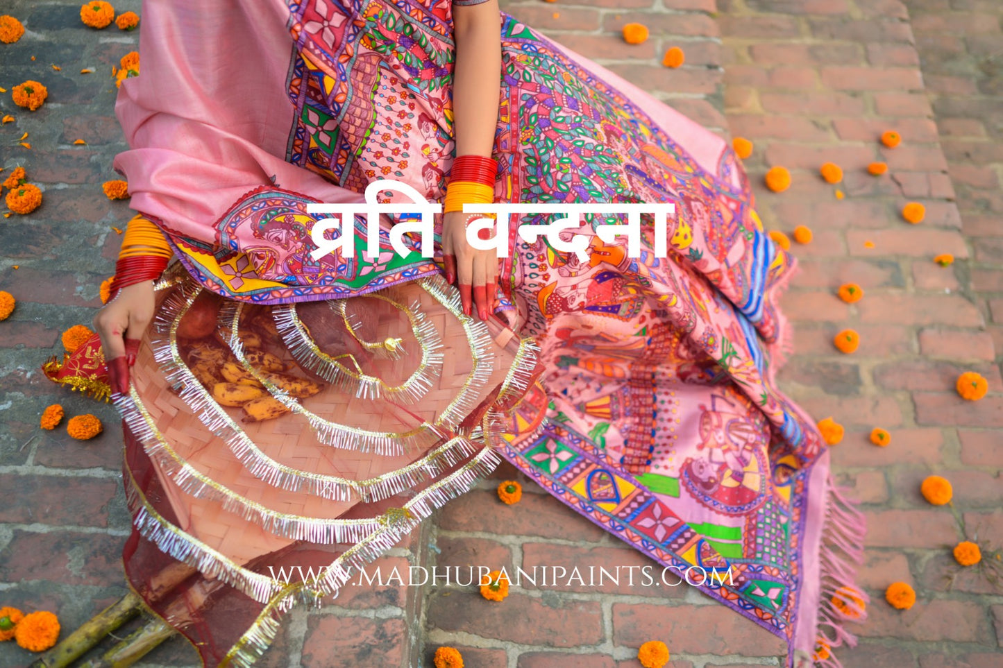 VRATI VANDANA Chhath Puja Handpainted Madhubani Tussar Silk Saree