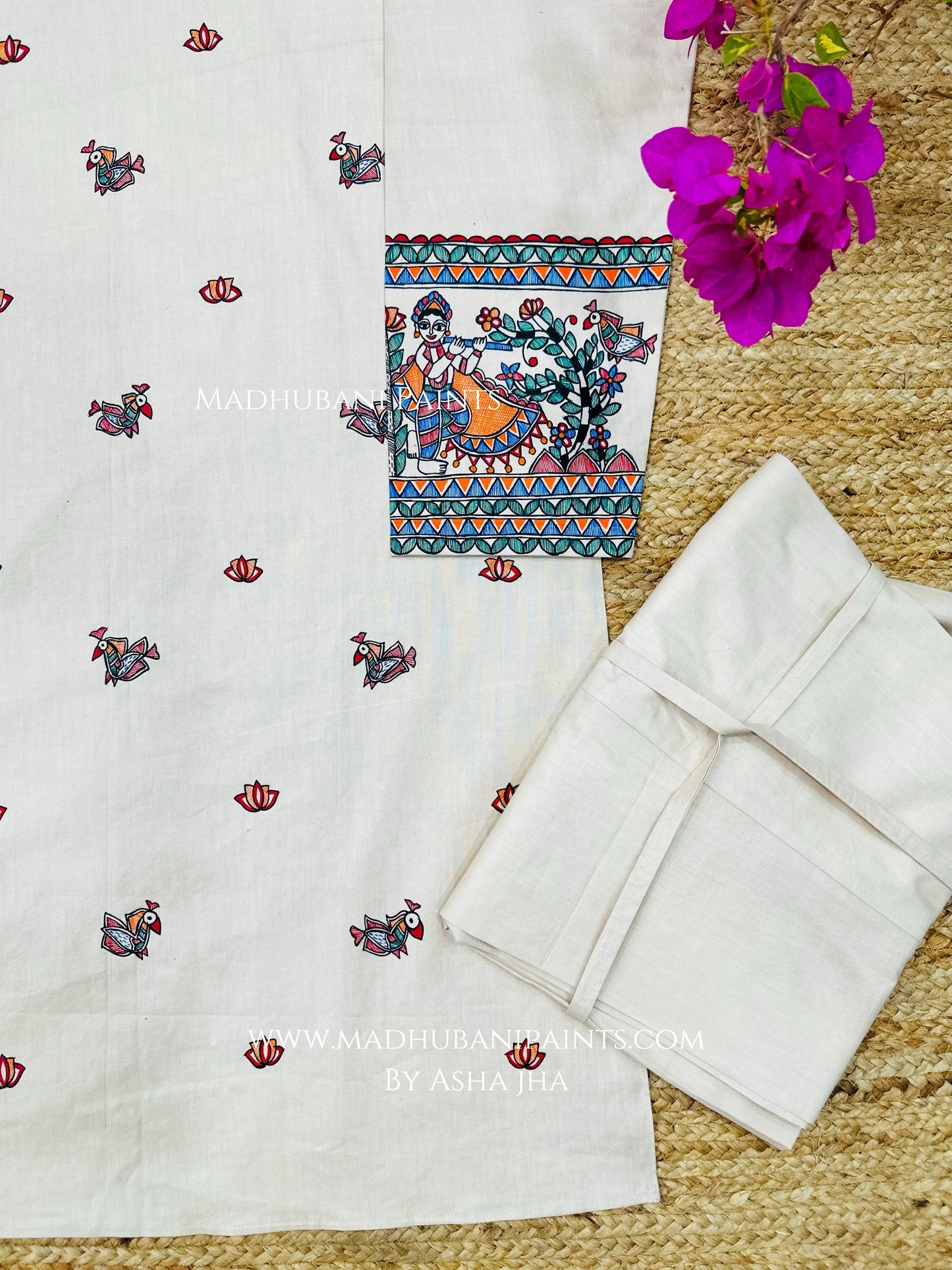 Radha Krishna Hand-painted Handloom Men's Cotton Kurta