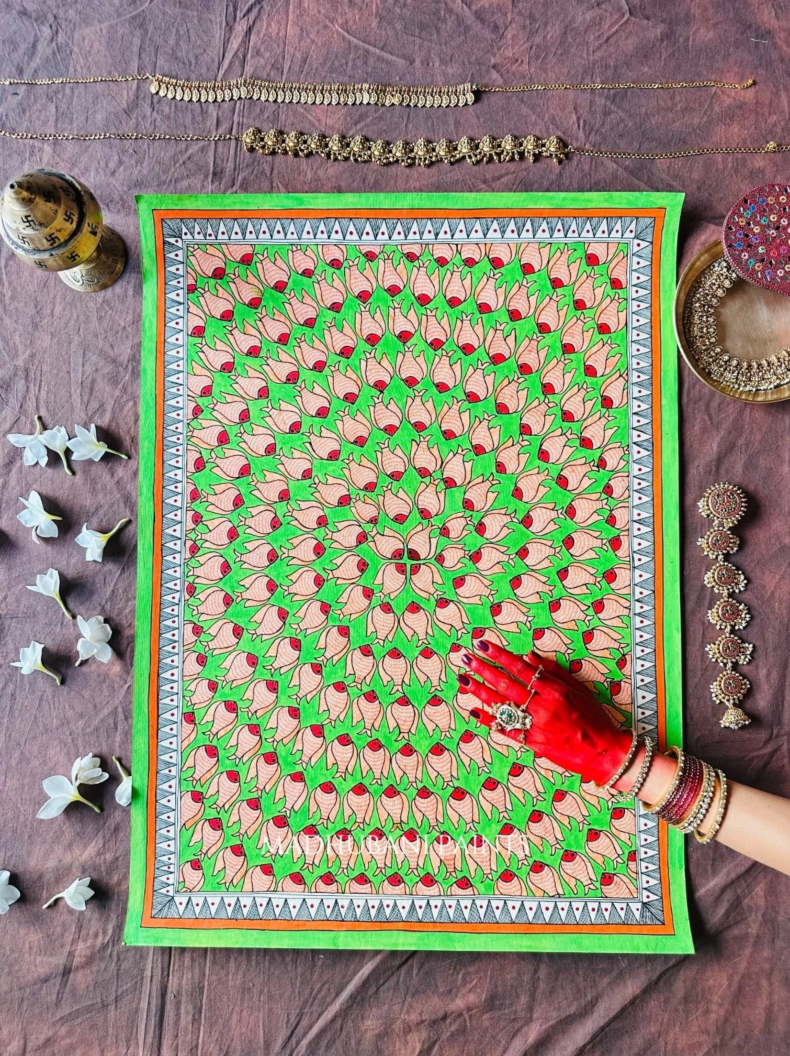 Hariyali Fish Pond Mithila Wall Hanging
