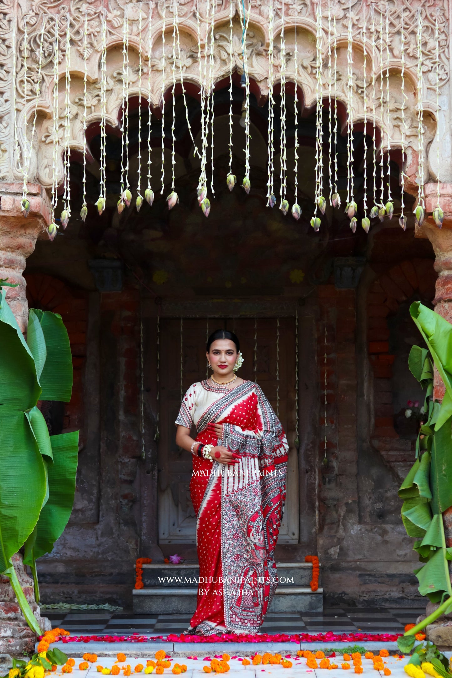 TRINETRA Handpainted Tussar Silk Madhubani Saree Blouse Set