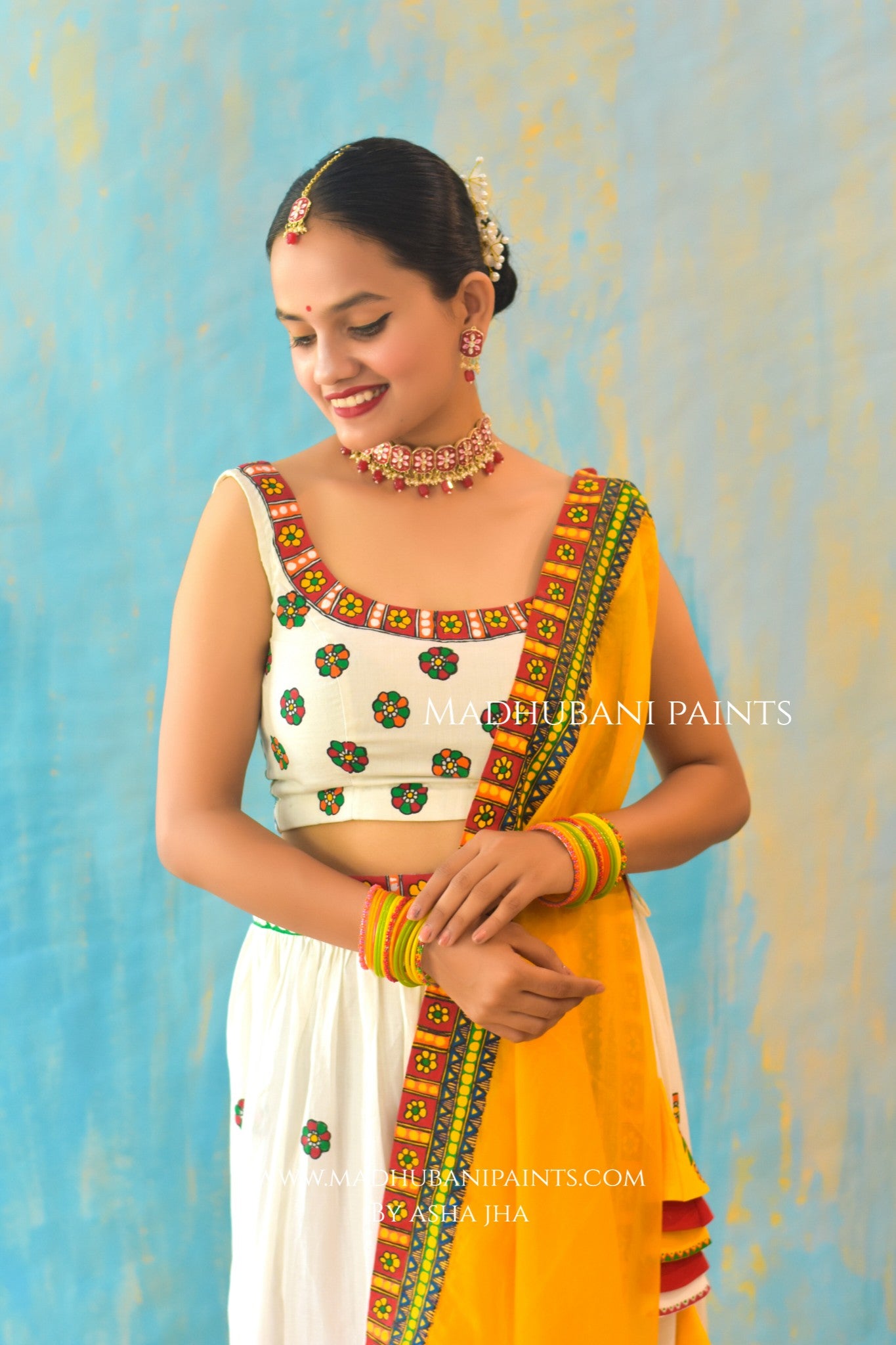 HALDI KE RANG Hand-painted Madhubani Lehnga