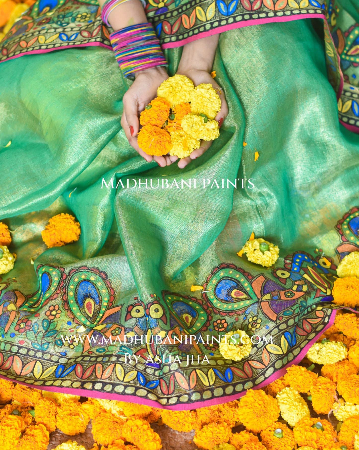 GULAL Hand-painted Madhubani Tissue Linen Saree