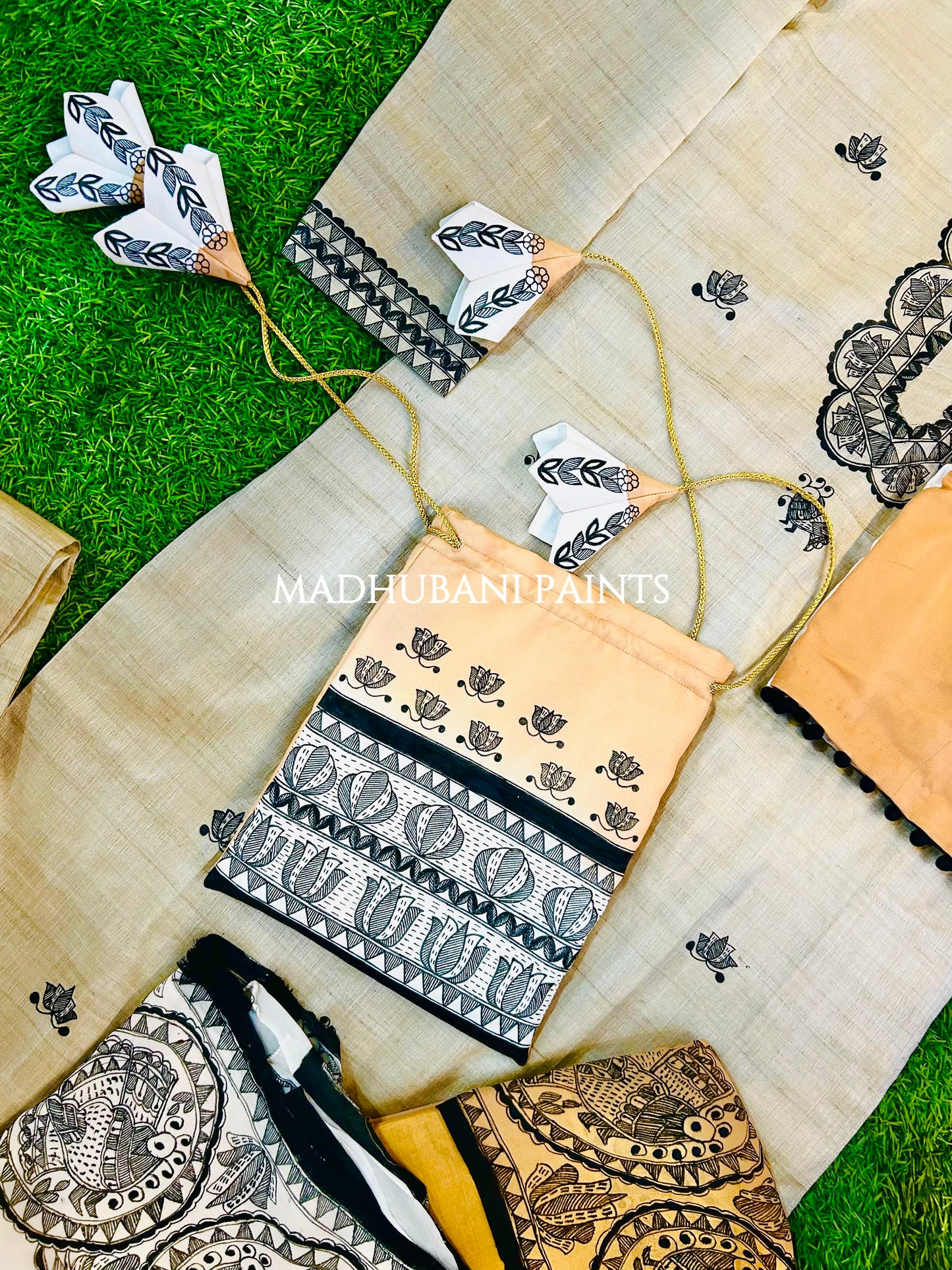PANKHI Handpainted Madhubani Georgette Family Set