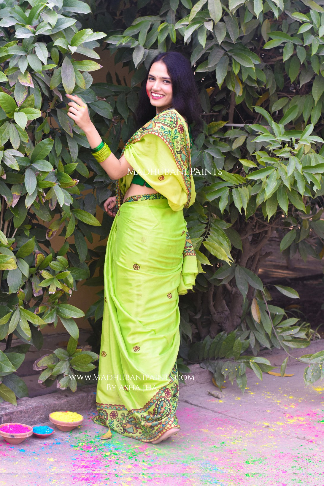 MADHUMAS Hand-painted Madhubani Chiffon Saree