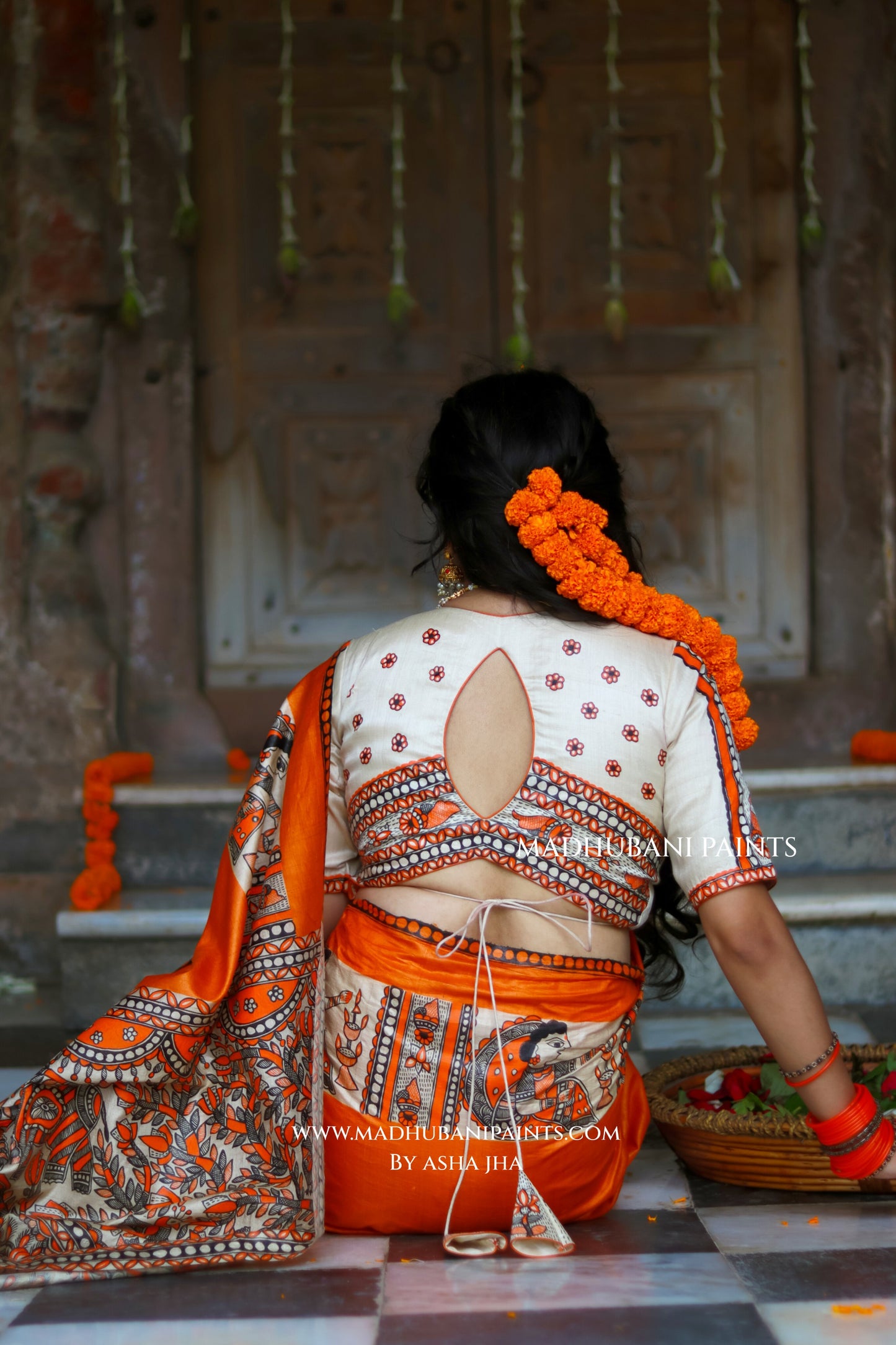 KESARIYA NAINTARA Handpainted Tussar Silk Madhubani Saree Blouse Set