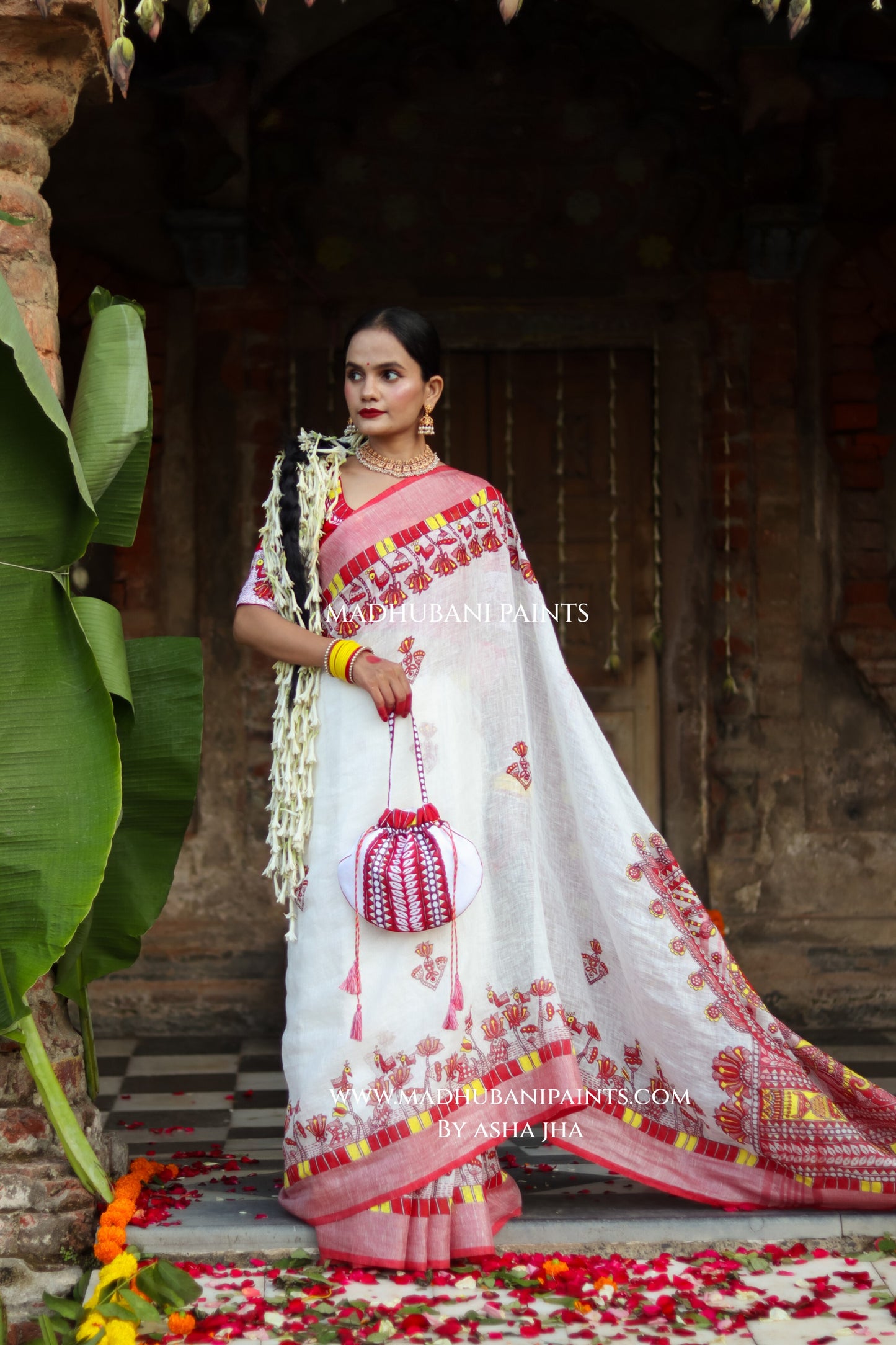 KAMLA Handpainted Linen Madhubani Saree Blouse Set