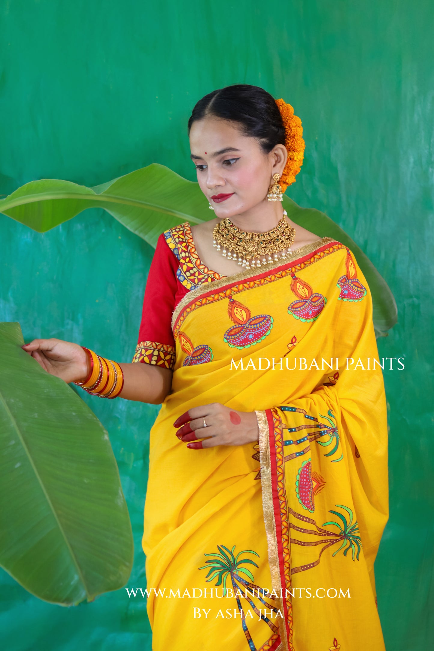 CHHATH PARV Hand painted Madhubani Mul Cotton Saree