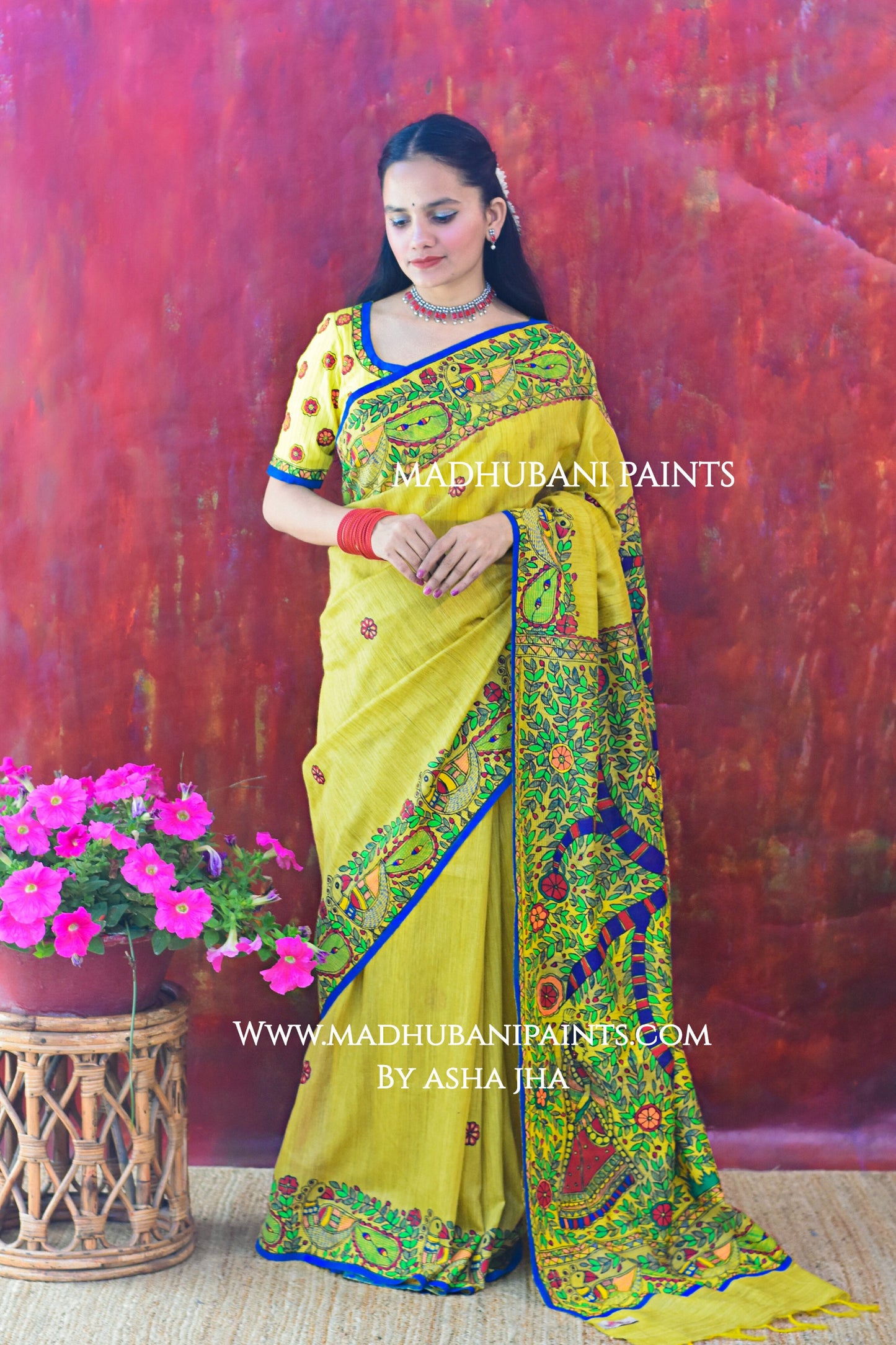 BRAJ KI BELA Hand-painted Madhubani Chanderi Saree Blouse set