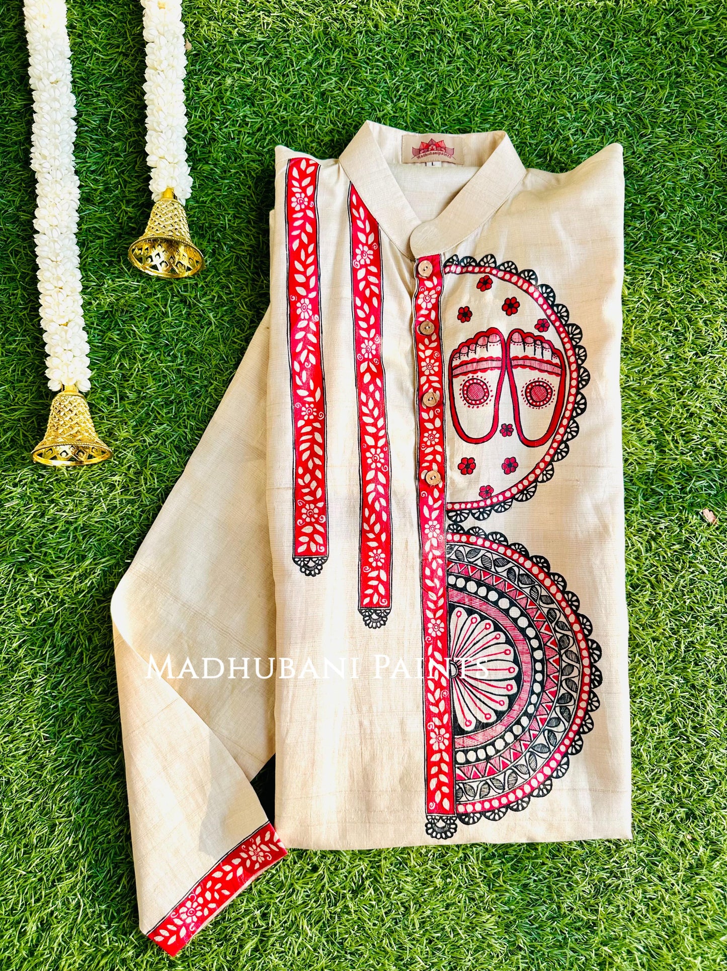 JAYSHREE Hand-painted Madhubani Men's Tussar Silk Kurta