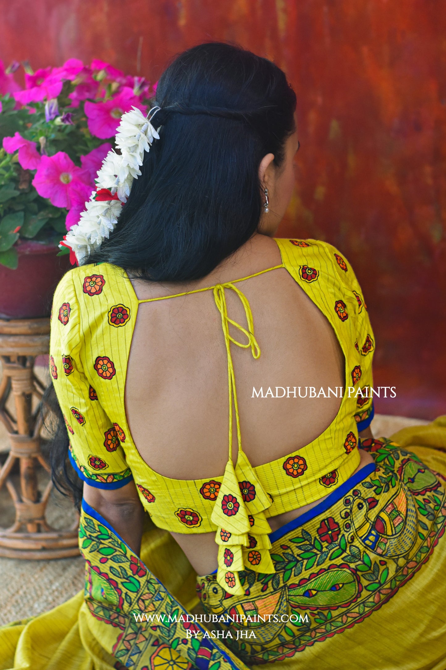 BRAJ KI BELA Hand-painted Madhubani Chanderi Saree Blouse set