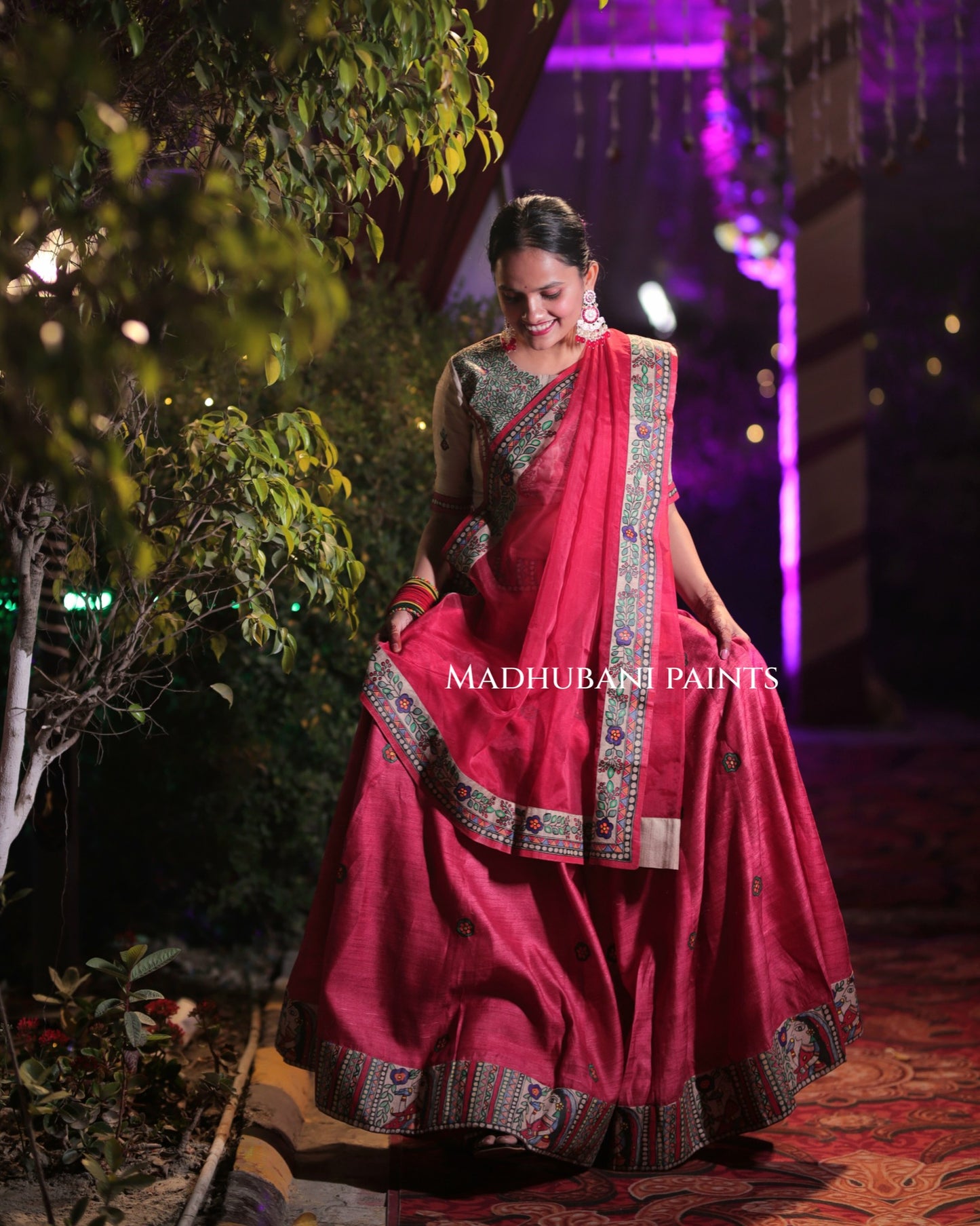 LAALIMA SANGEET Hand-painted Madhubani Lehnga