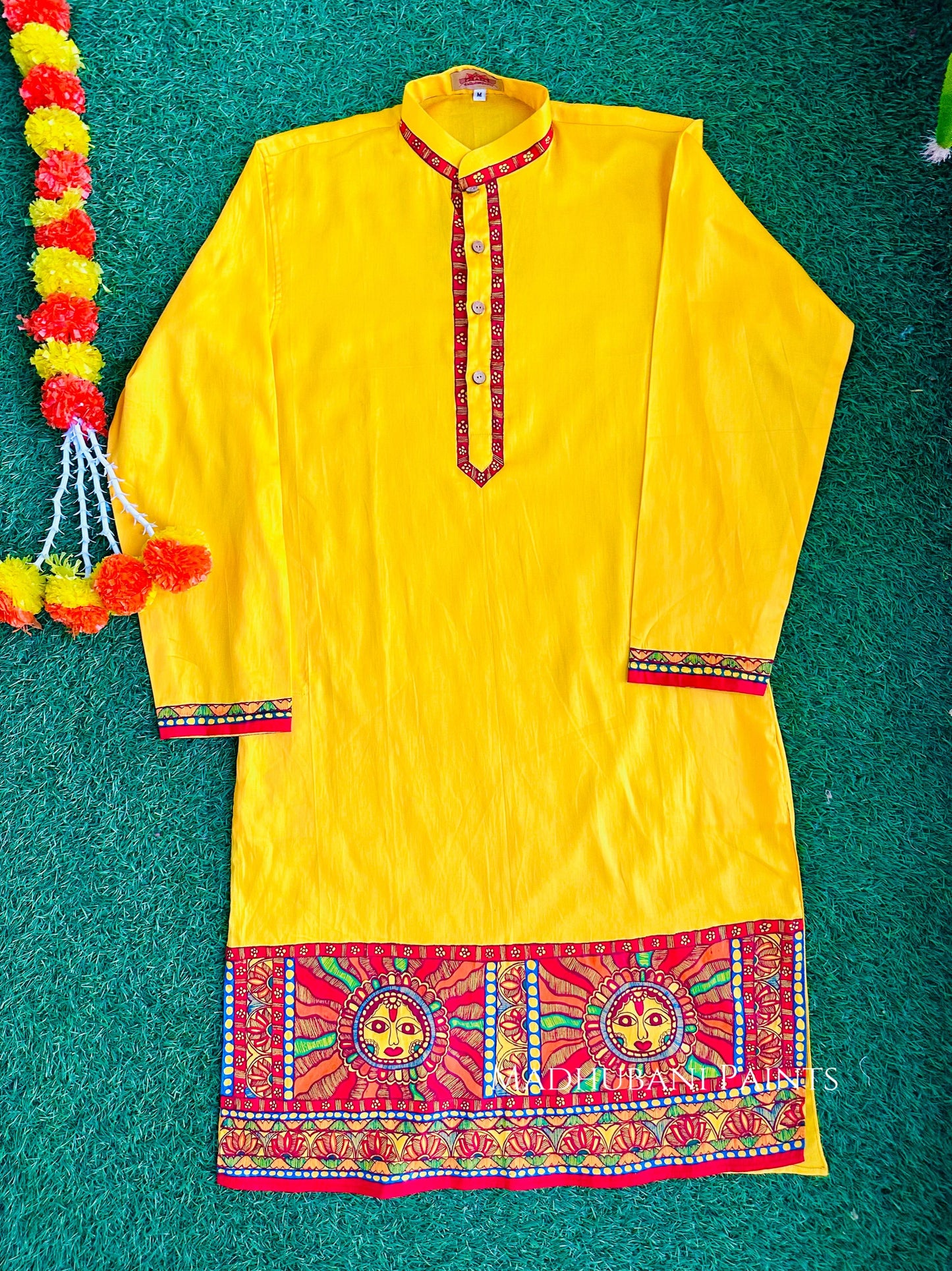 Sunehri Chhath Puja Hand-painted Madhubani Men's Cotton Kurta