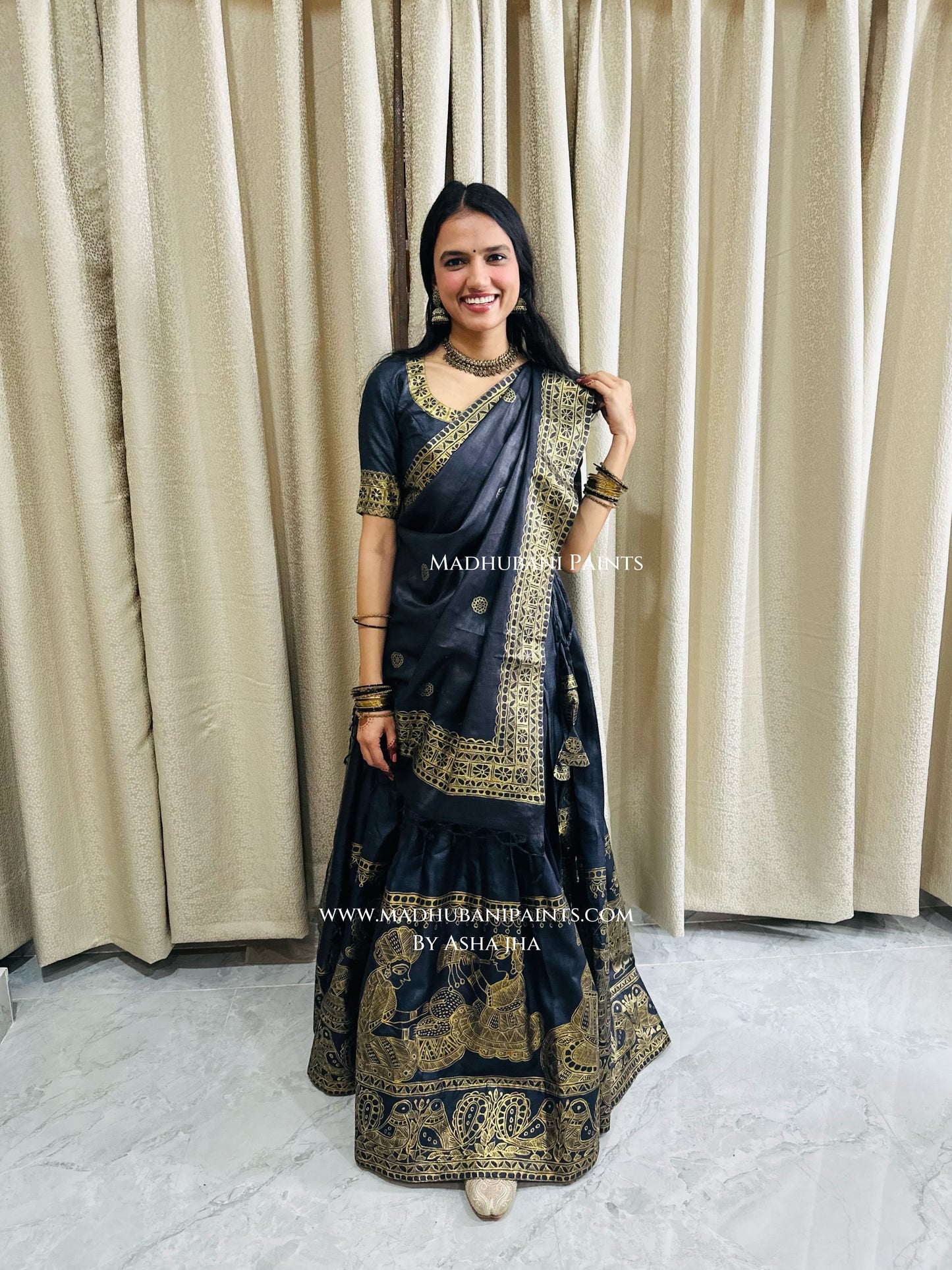 MANOHAR SANGEET Hand-painted Madhubani Lehnga