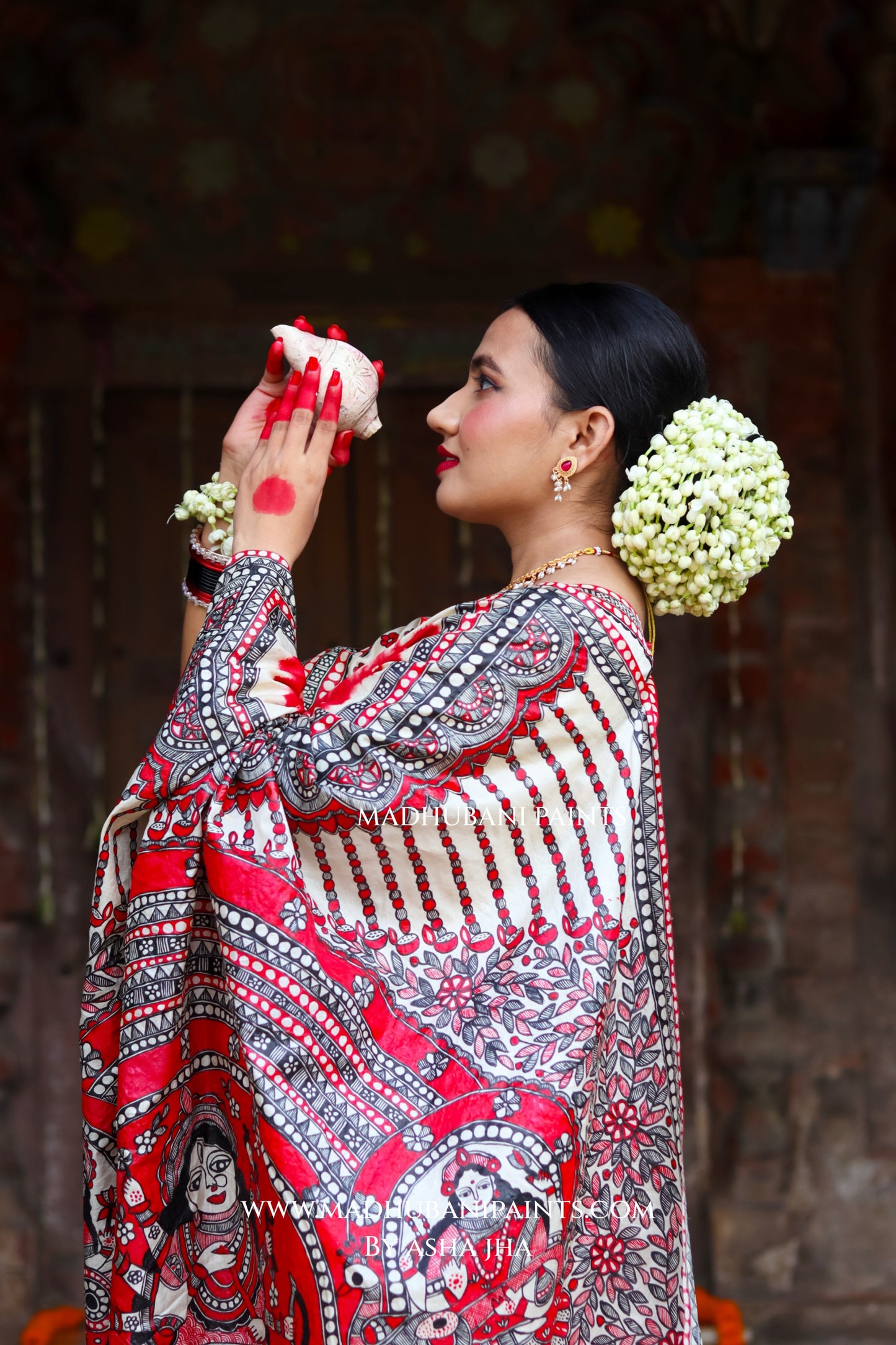 TRINETRA Handpainted Tussar Silk Madhubani Saree Blouse Set