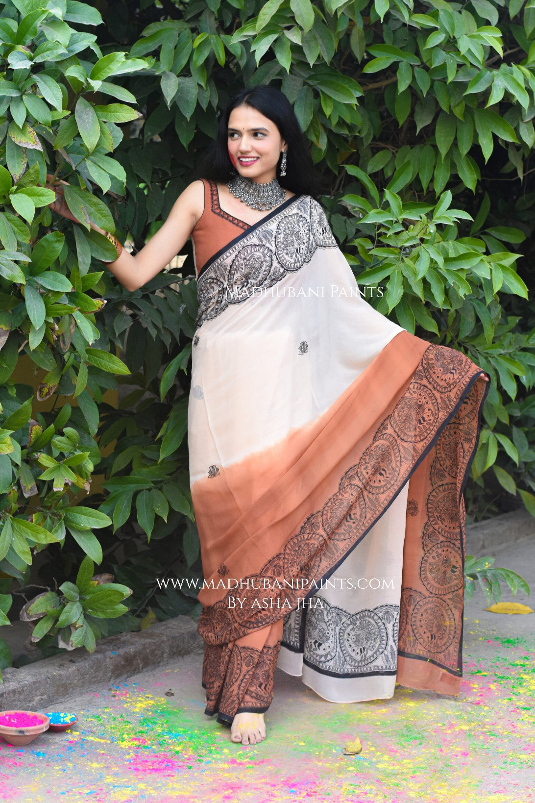 PANKHI Handpainted Madhubani Georgette Saree