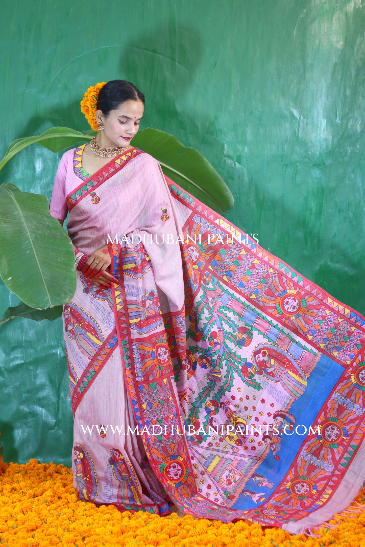 CHHATHI MAIYAA Handpainted Madhubani Chanderi Saree