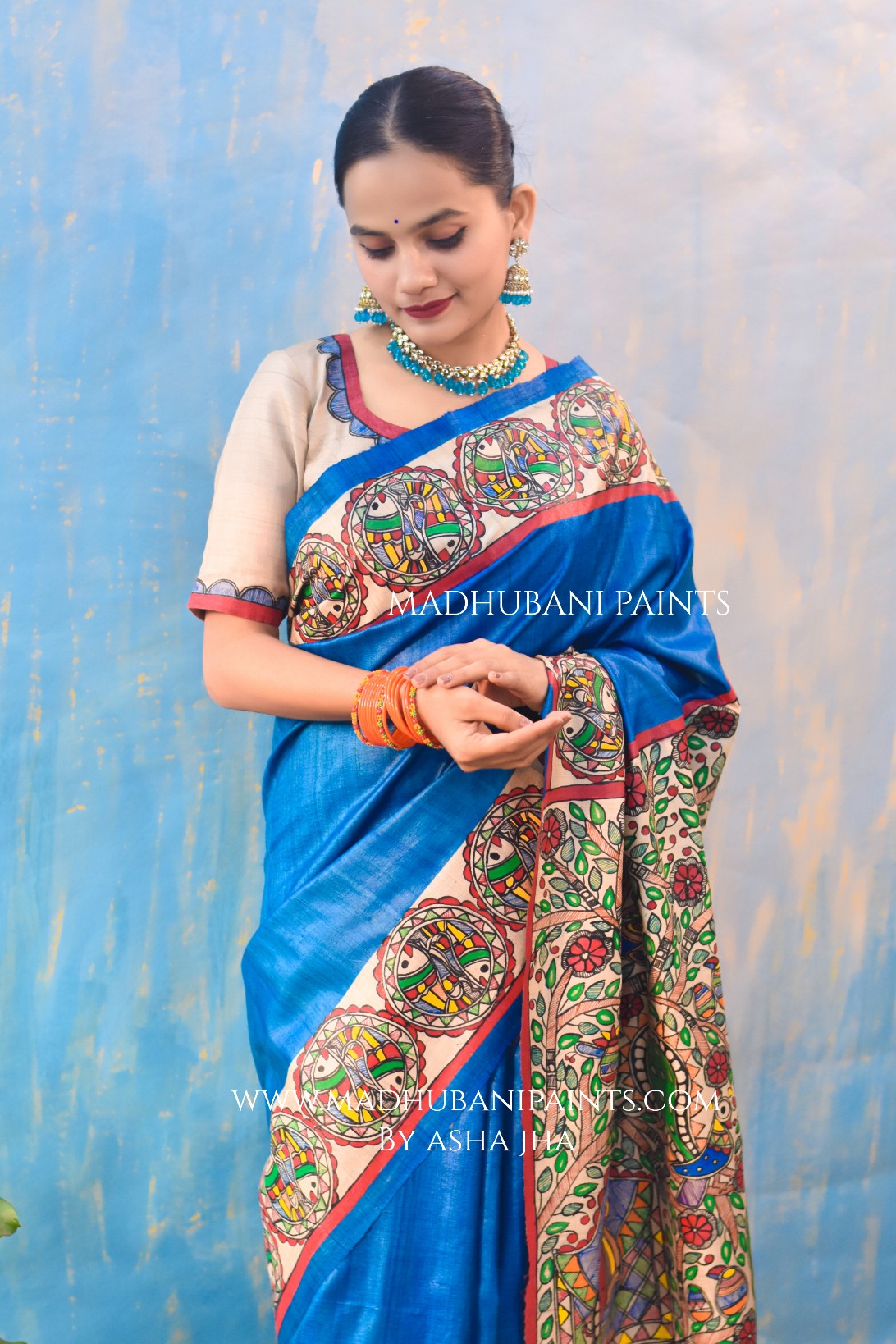 'VRINDAVAN KI RADHA' Tussar Silk Saree Blouse Set