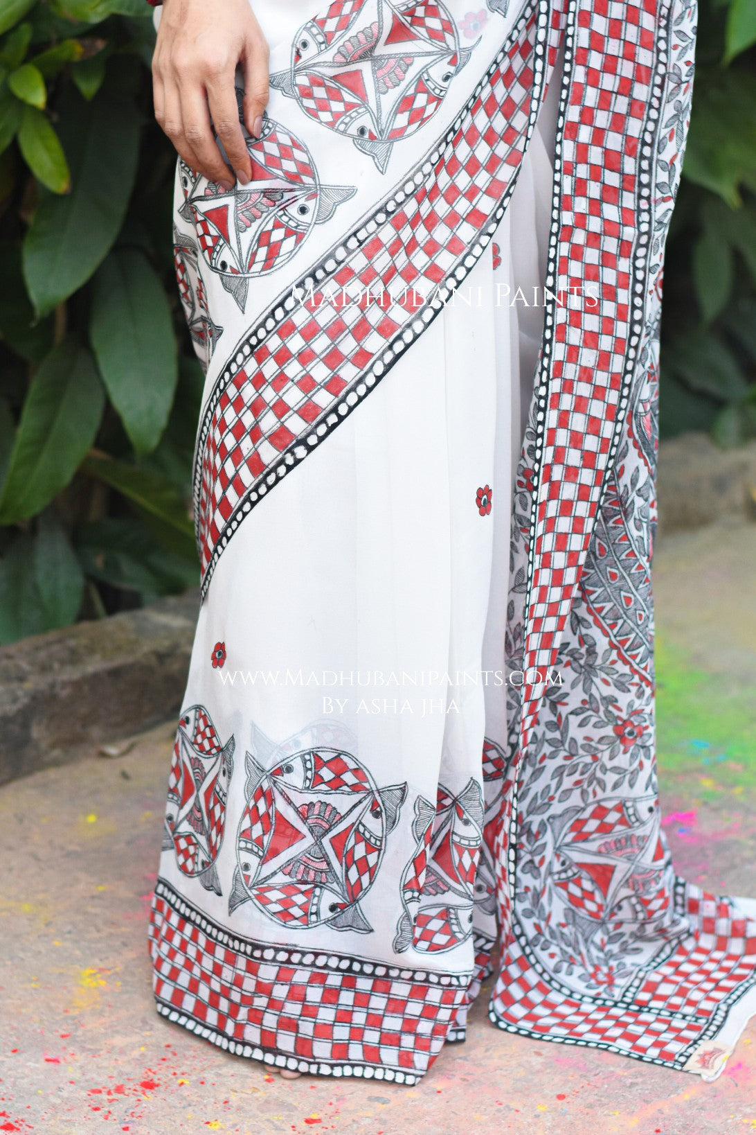 KALRAV Hand-painted Madhubani Georgette Saree Blouse Set