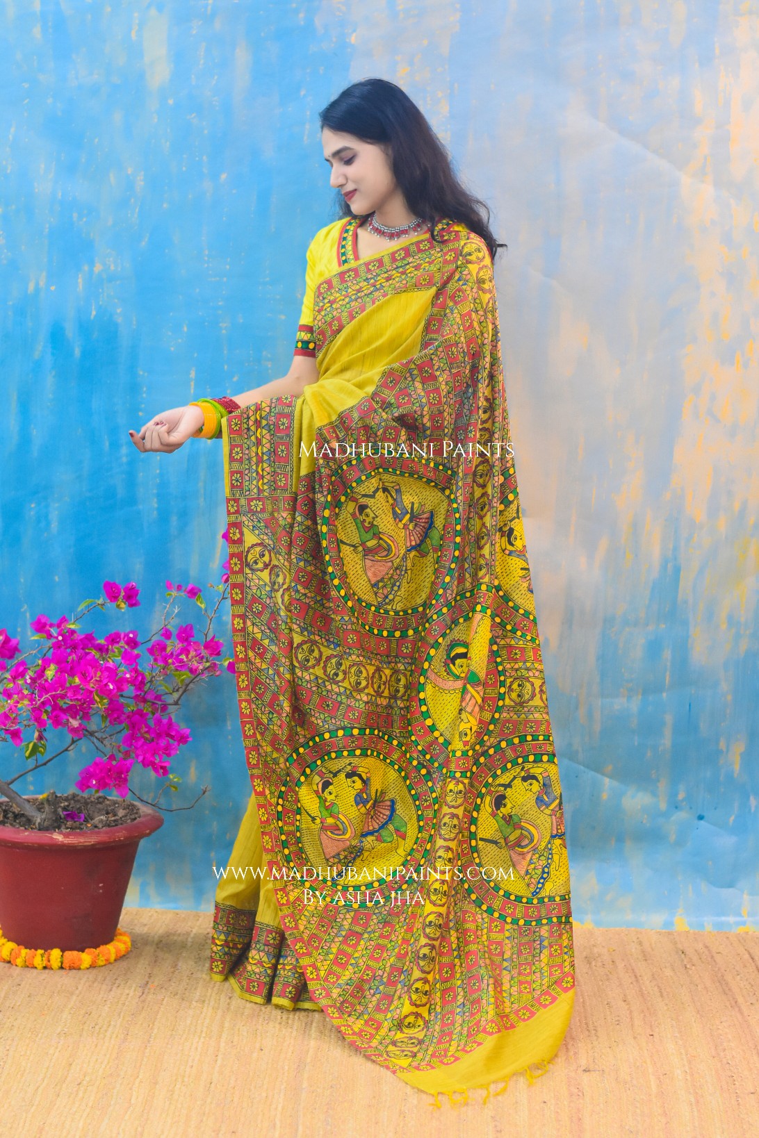 RADHA ROOPAVALI Hand-painted Madhubani Chanderi Saree