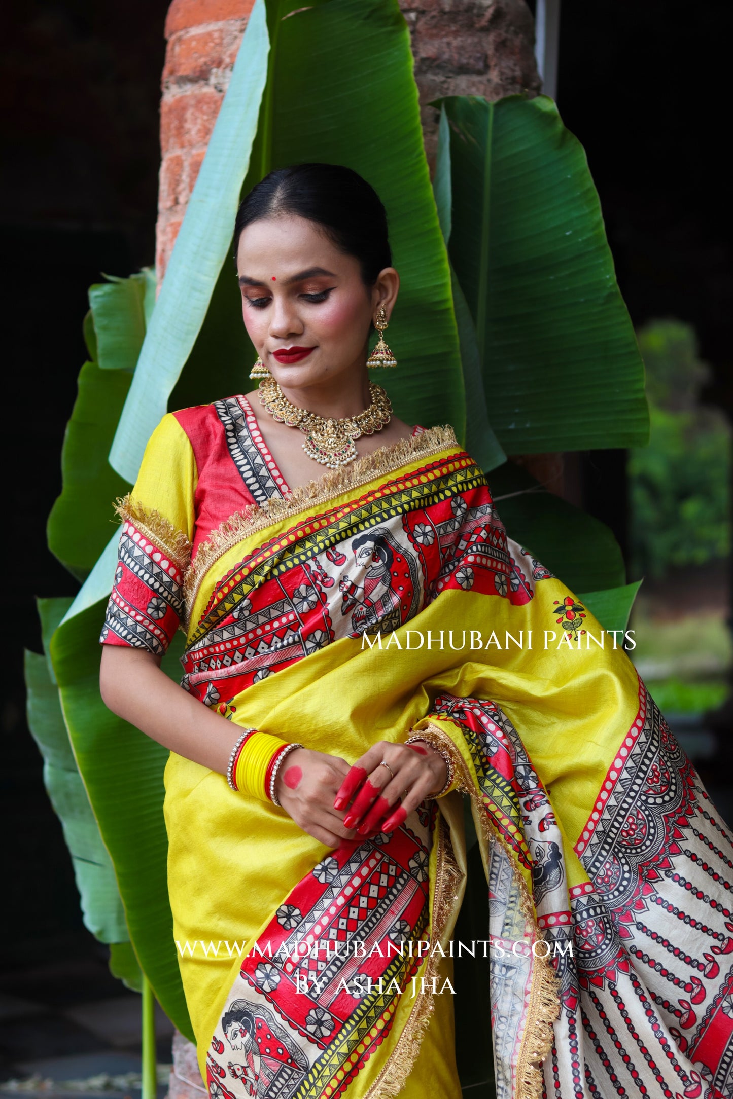 TARA Handpainted Tussar Silk Madhubani Saree Blouse Set