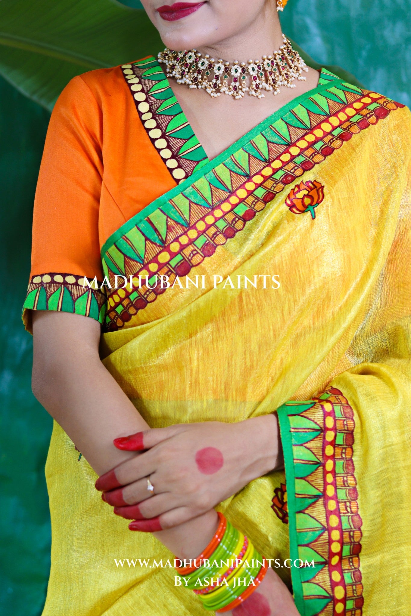 VRATI Chhath Puja Handpainted Madhubani Tissue Linen Saree