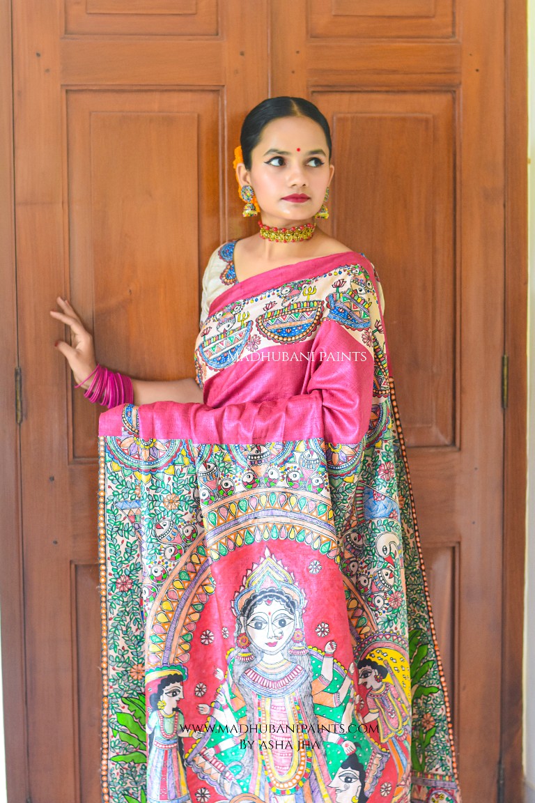 GAYATRI Handpainted Madhubani Saree Blouse Set