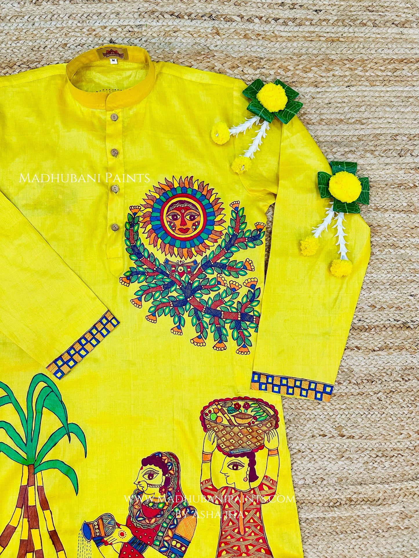 Chhath Puja Hand-painted Madhubani Men's Tussar Silk Kurta