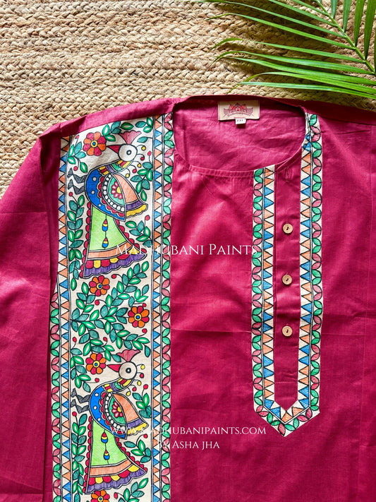 Maroon Mayuri Men’s Hand-painted Handloom Cotton Kurta