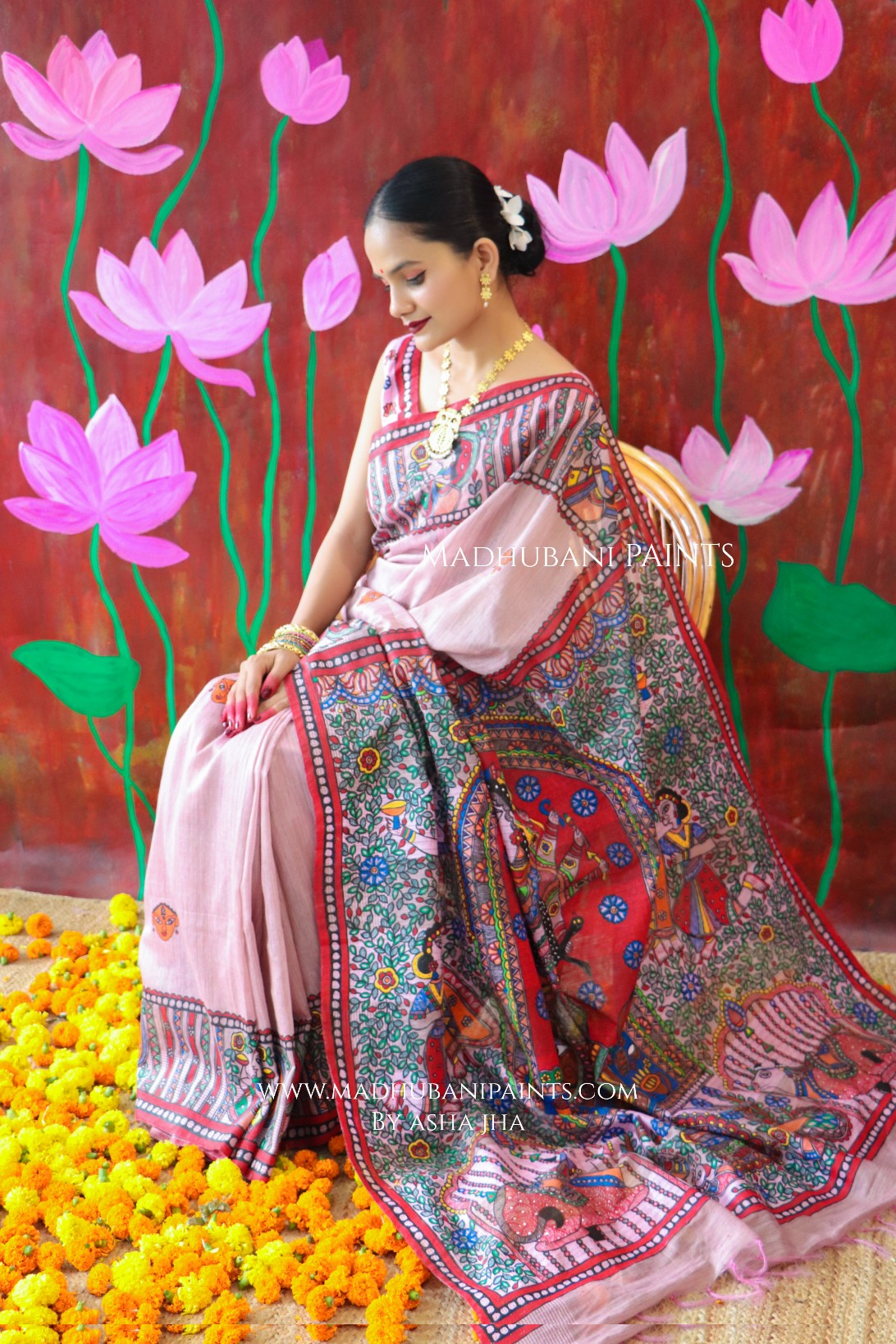 'BHARGAVI' Handpainted Madhubani Chanderi Saree