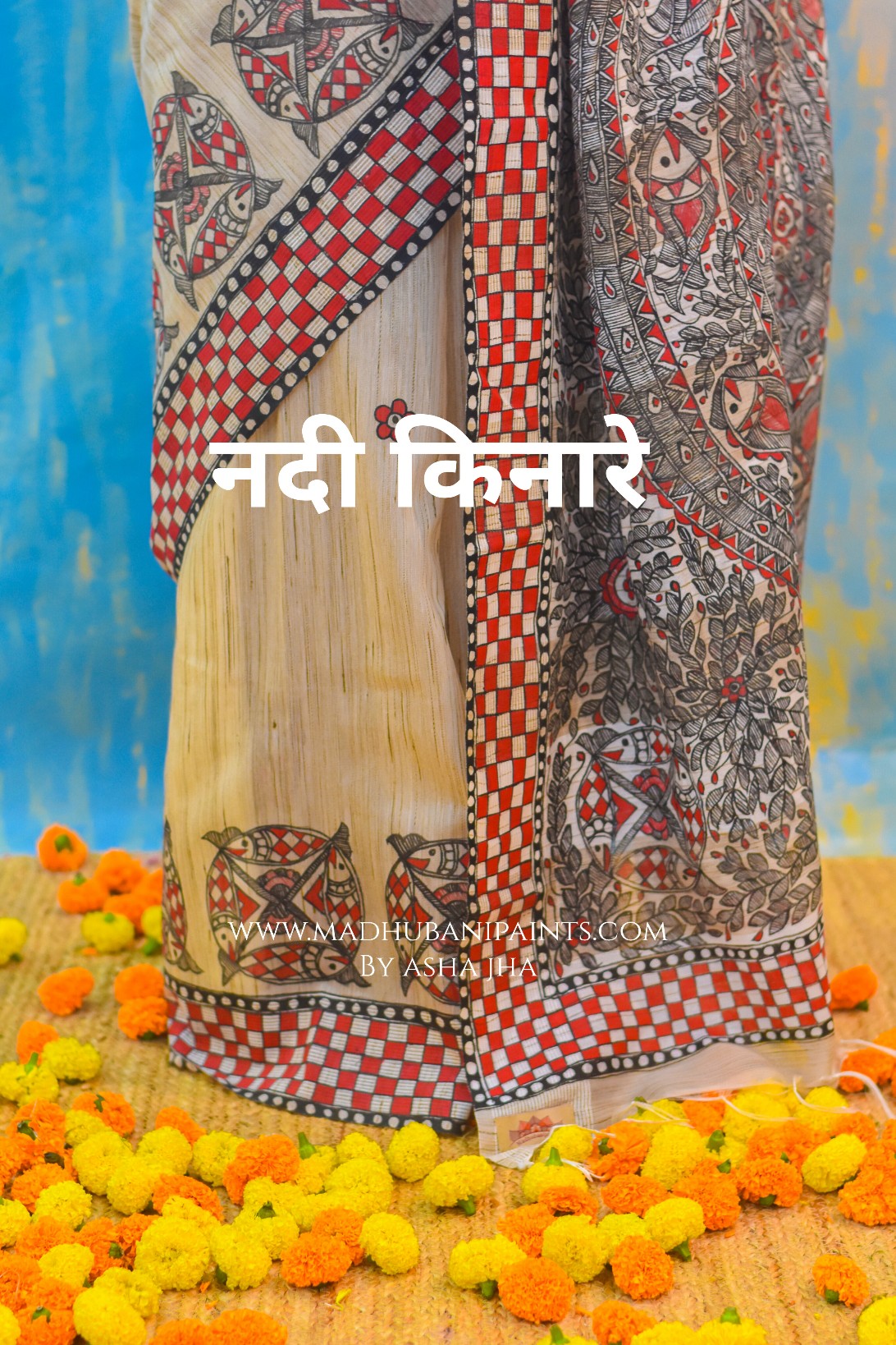 NADI KINARE Hand-painted Madhubani Chanderi Saree