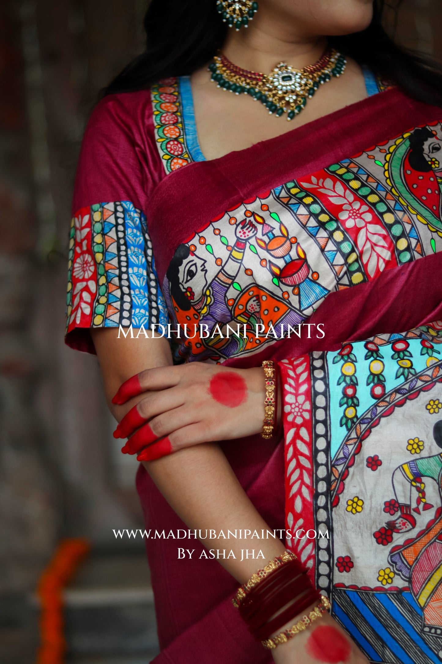 KAMAKHYA Handpainted Tussar Silk Madhubani Saree Blouse Set