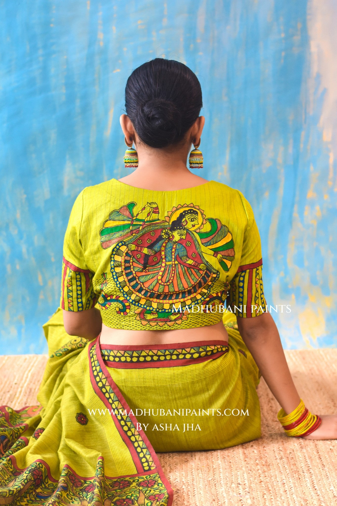 RADHA RANI Hand-painted Madhubani Chanderi Saree Blouse set