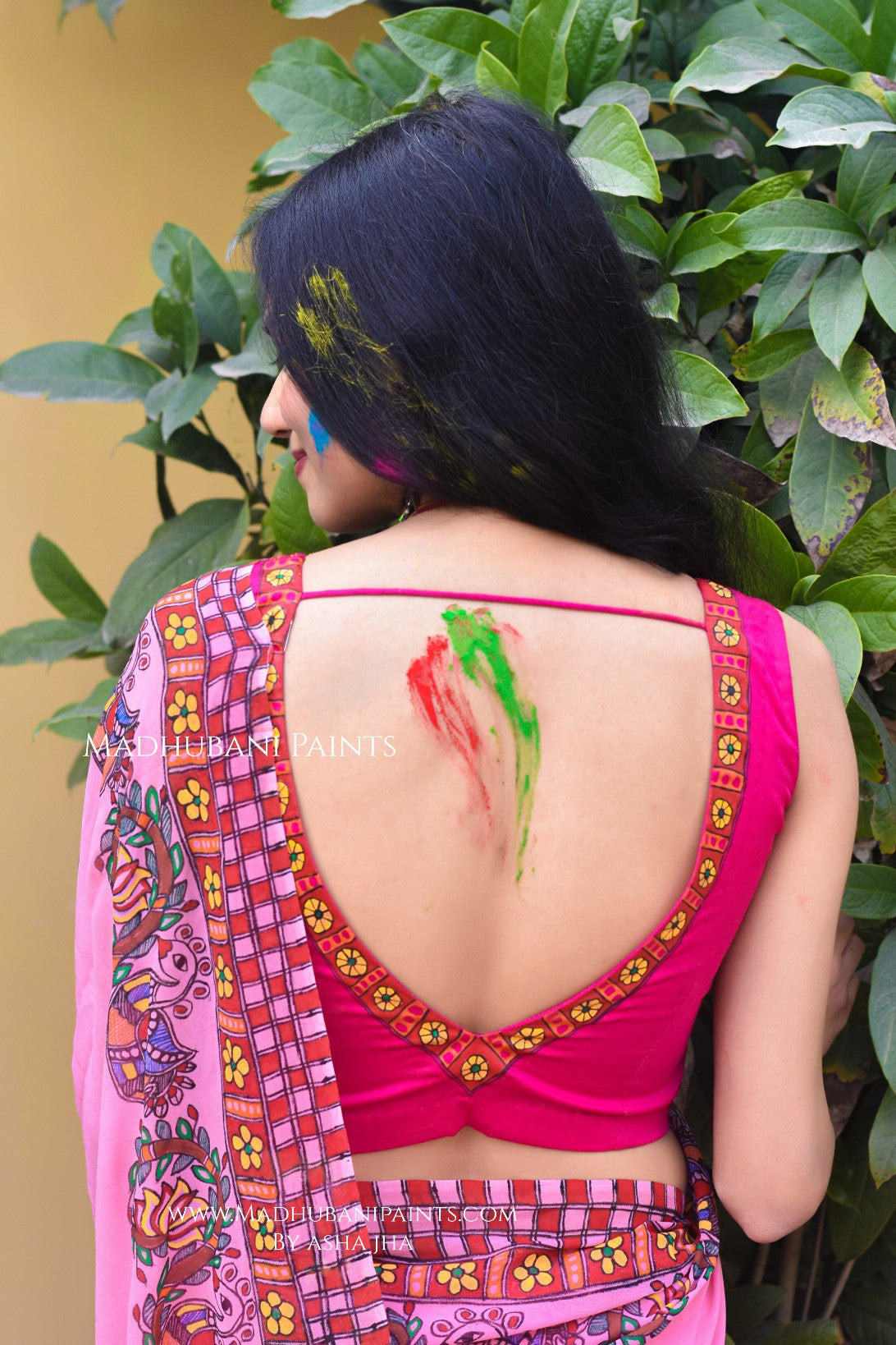 MADNOTSAV Handpainted Madhubani Georgette Saree Blouse Set