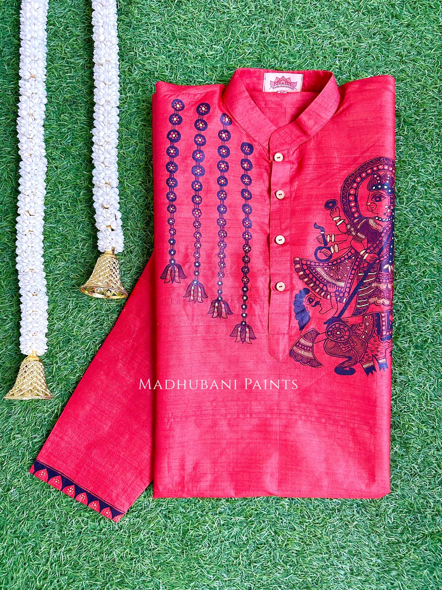 UTKARSHINI Hand-painted Handloom Red Men's Tussar Silk Kurta