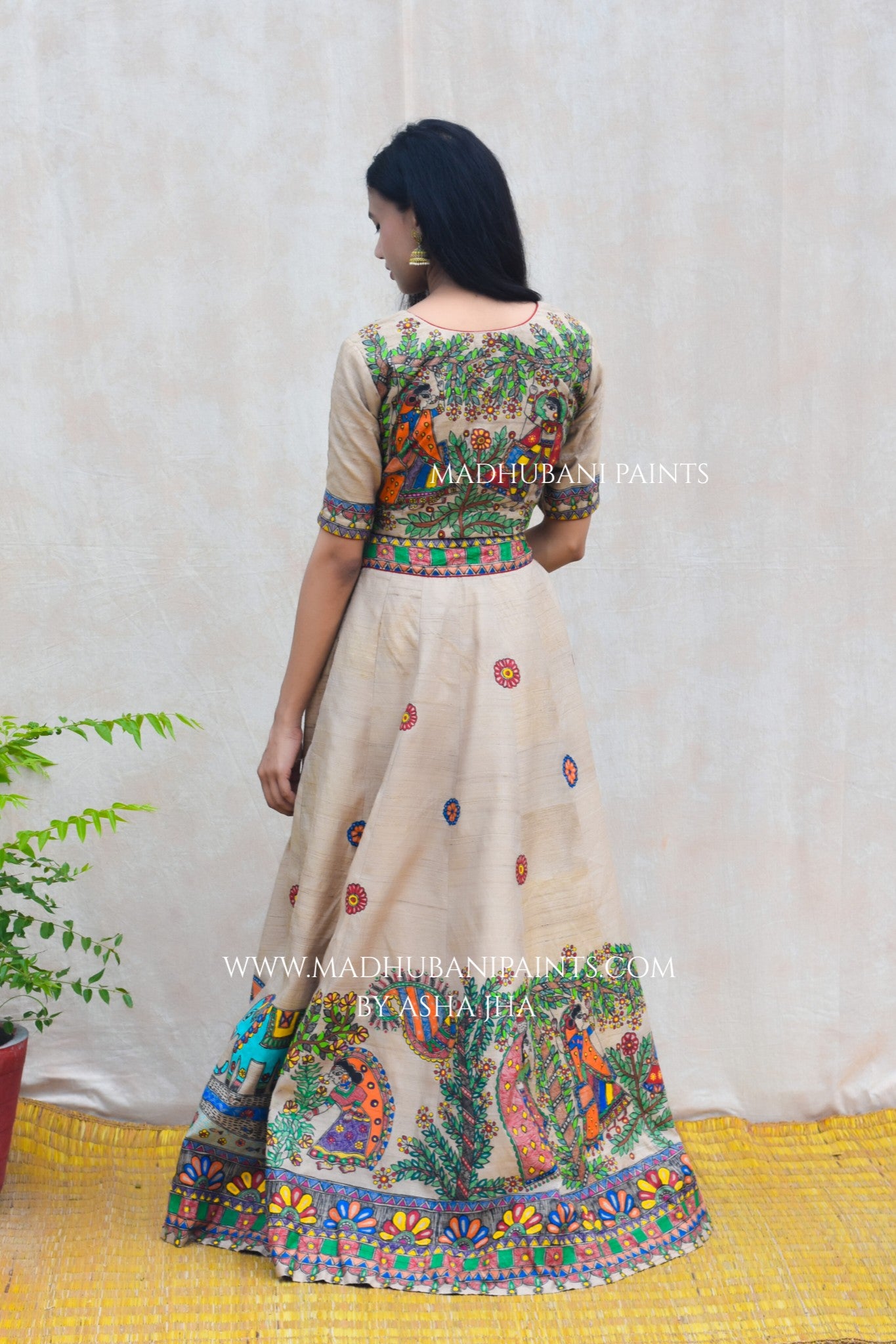 RADHA KRISHNA SANGEET Hand-painted Madhubani Lehnga