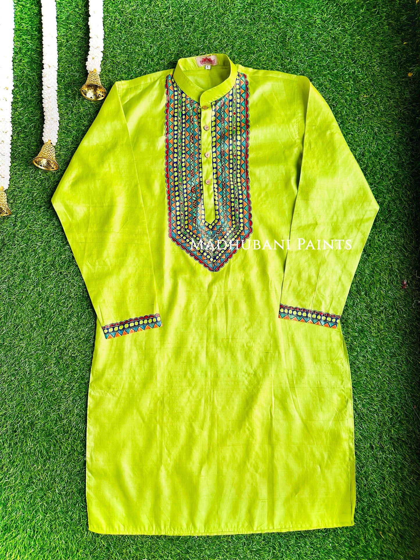 SANSKRITI Hand-painted Madhubani Men's Tussar Silk Kurta