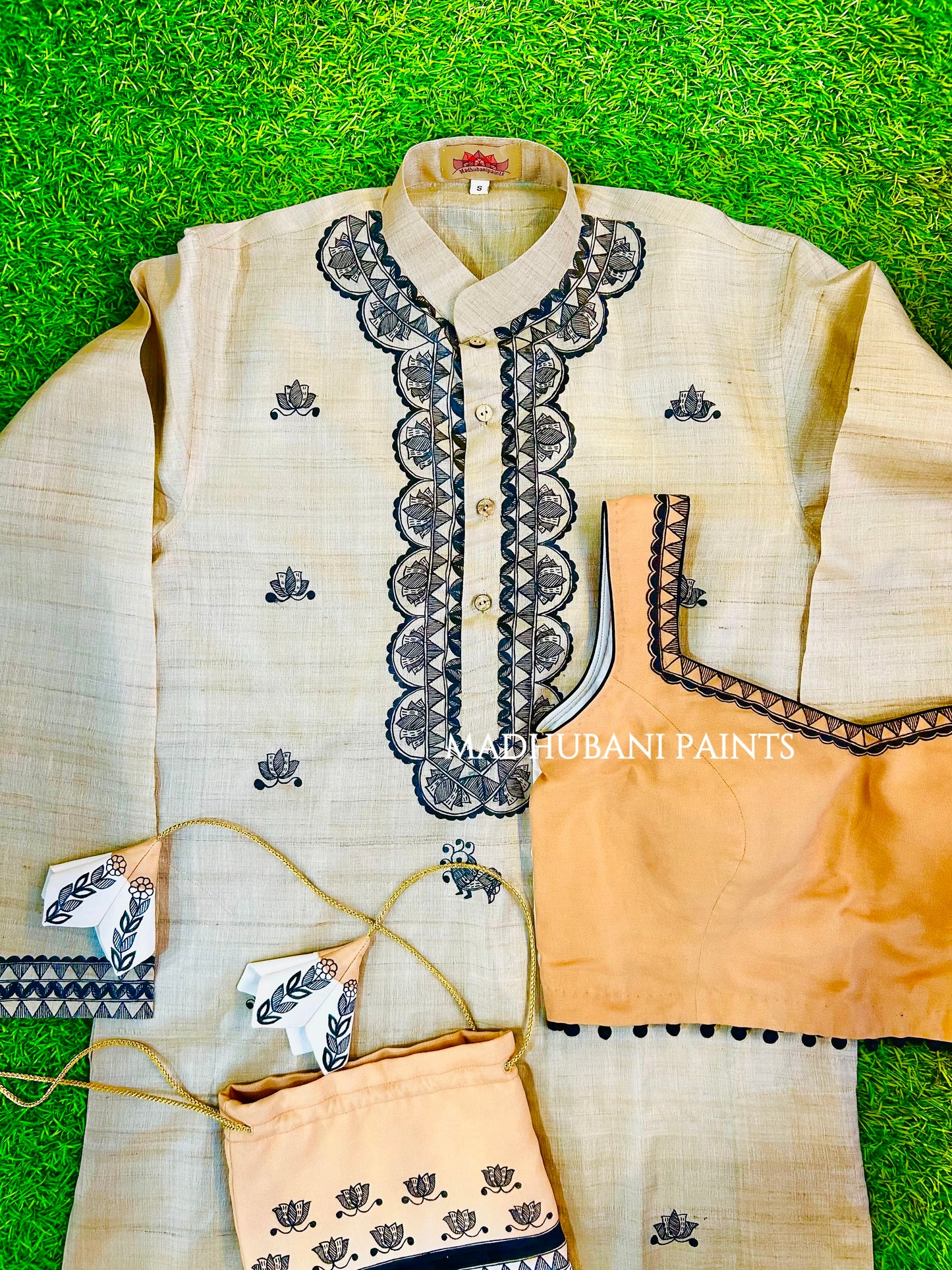 PANKHI Handpainted Madhubani Georgette Family Set