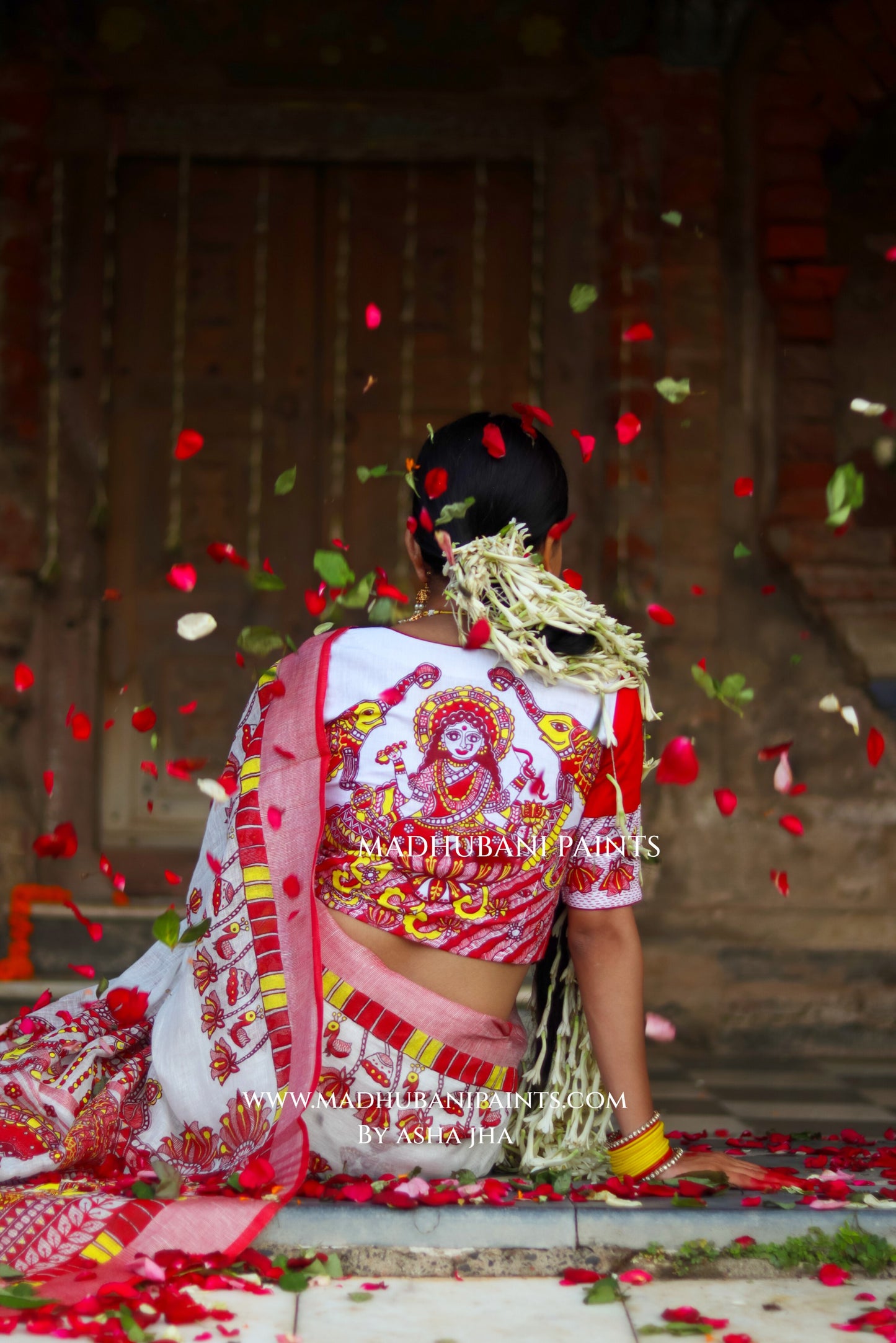 KAMLA Handpainted Linen Madhubani Saree Blouse Set
