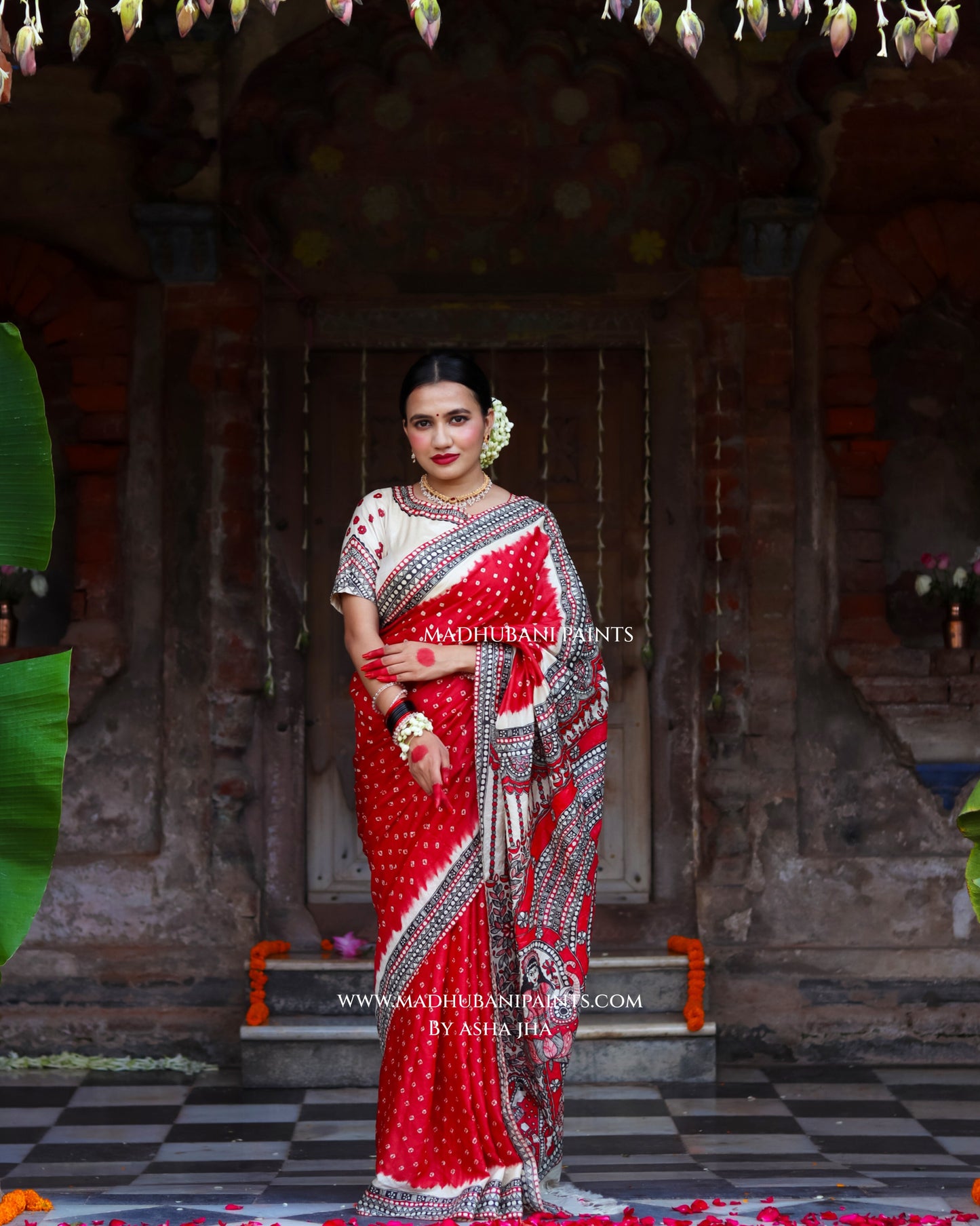 TRINETRA Handpainted Tussar Silk Madhubani Saree Blouse Set