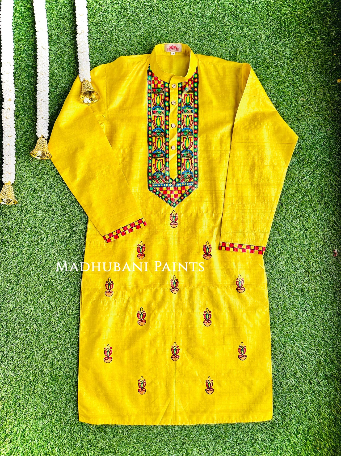 KAMAKSHI Hand-painted Beige Madhubani Men's Tussar Silk Kurta
