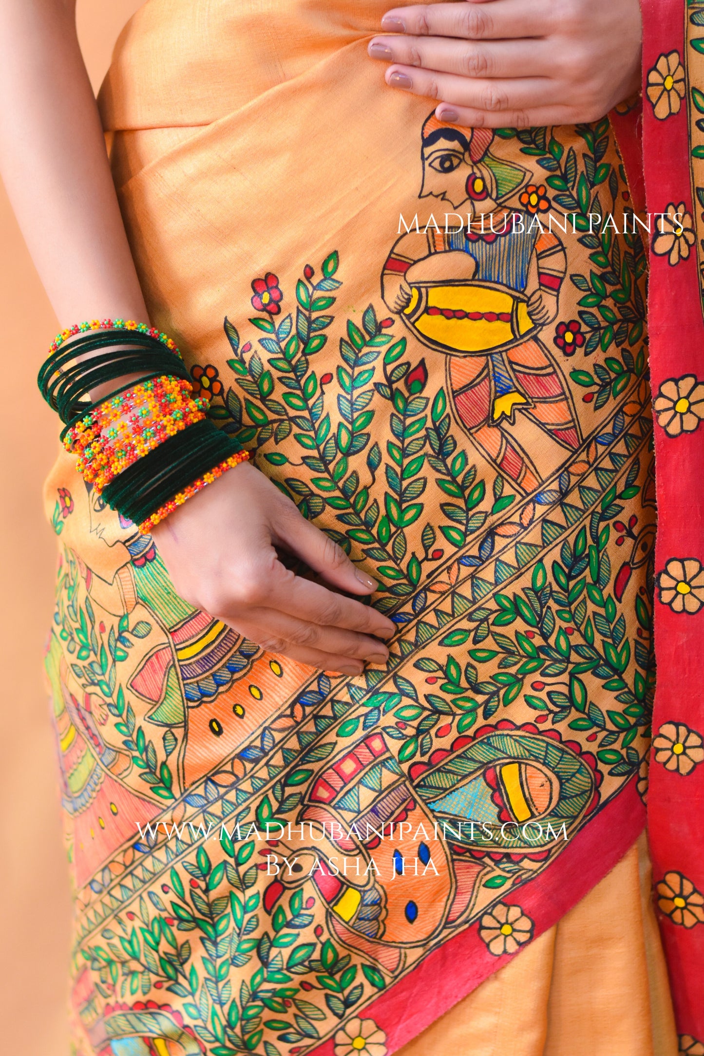 SAUBHAGYA Hand-painted Tussar Silk Saree blouse set