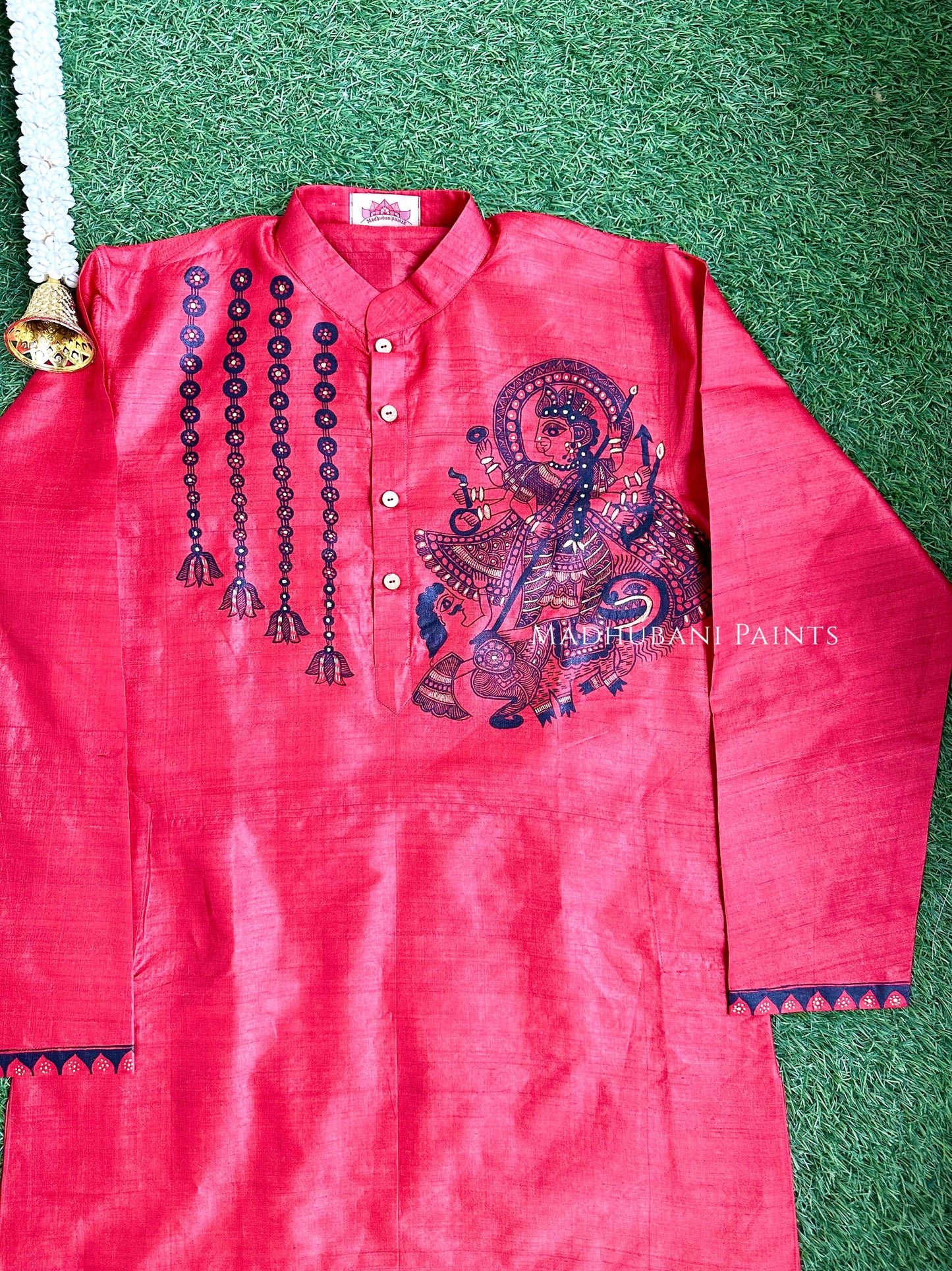 UTKARSHINI Hand-painted Handloom Red Men's Tussar Silk Kurta